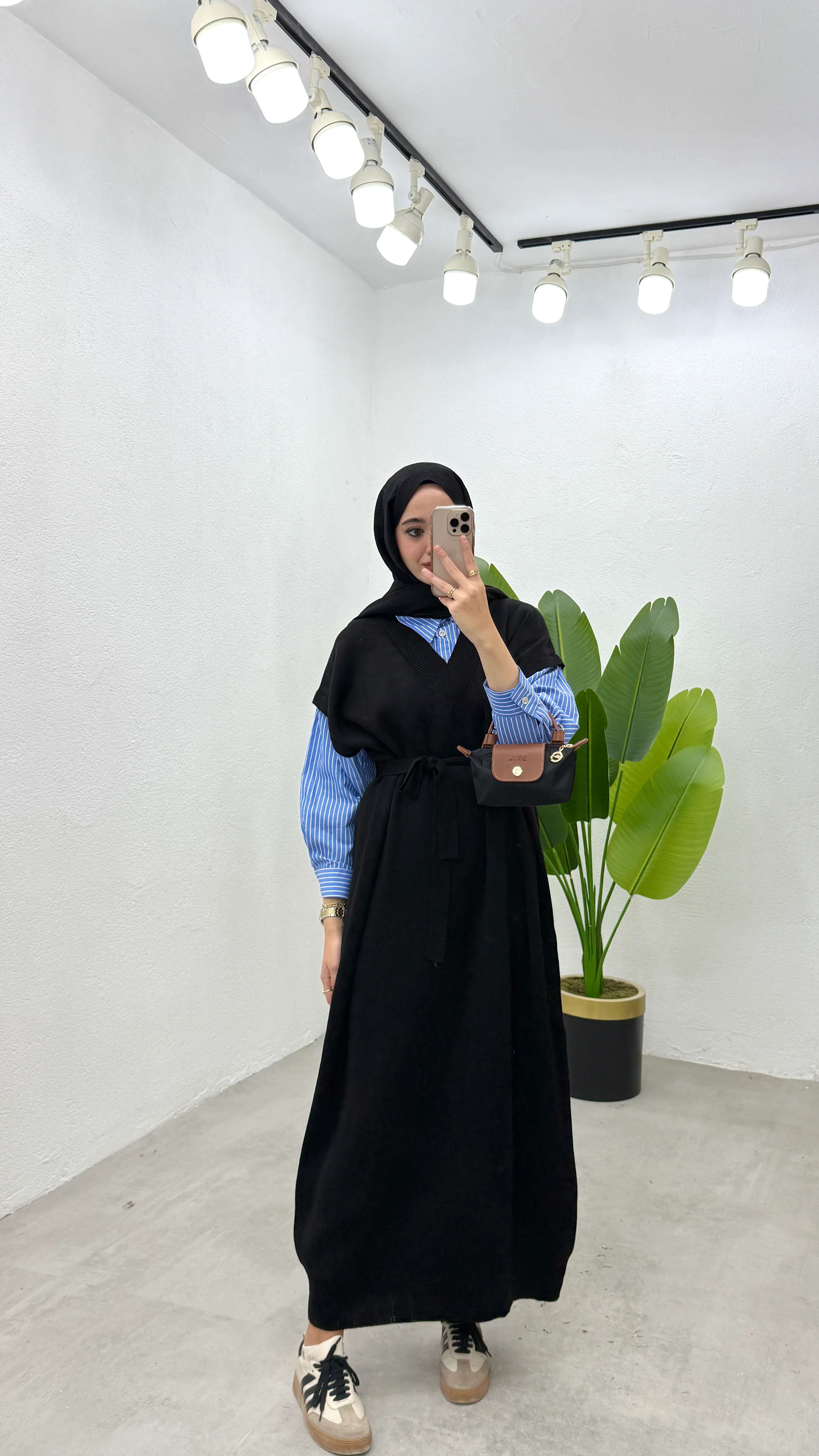 Triko Garnilli Elbise - Siyah