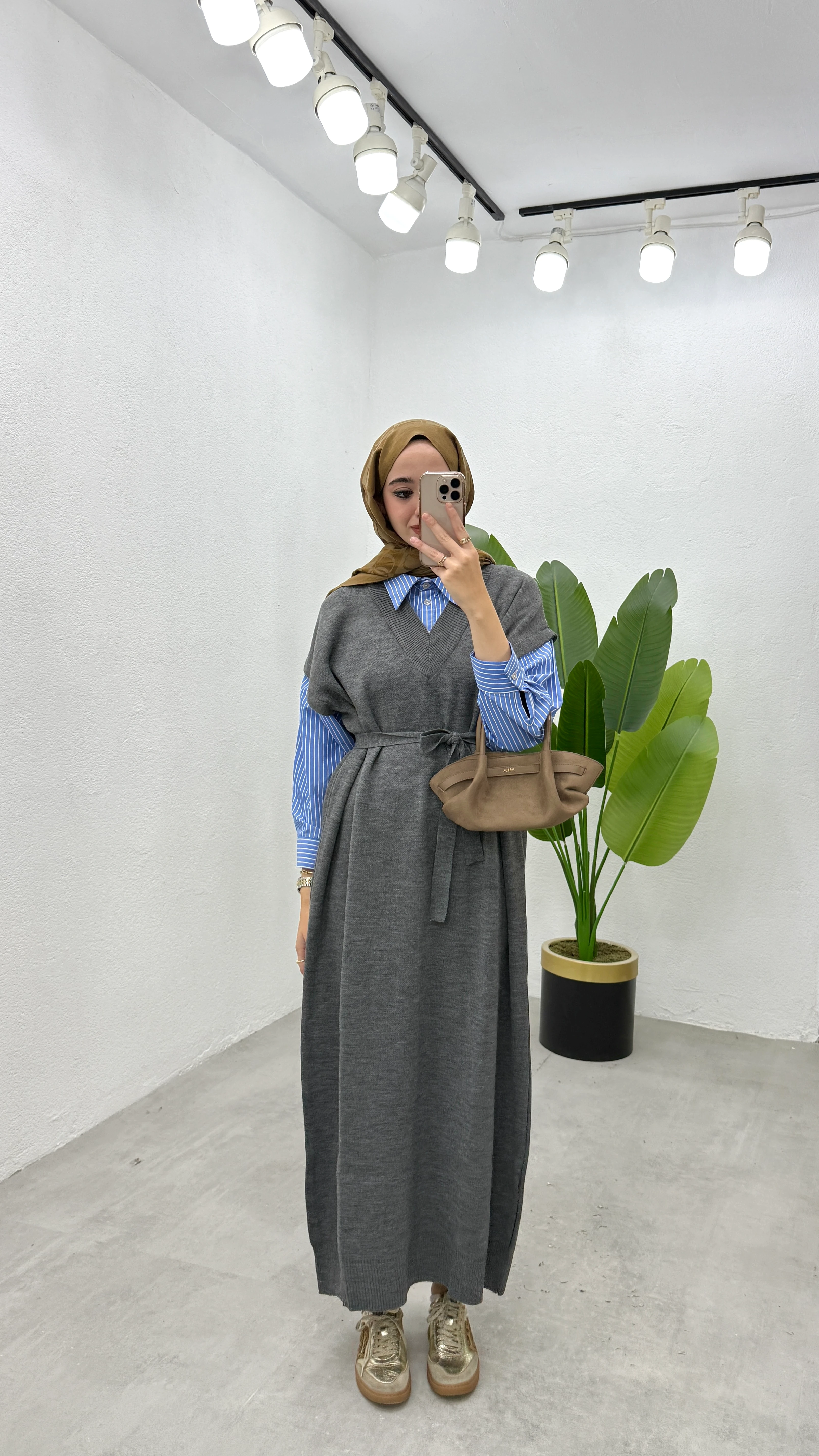 Triko Garnilli Elbise - Gri