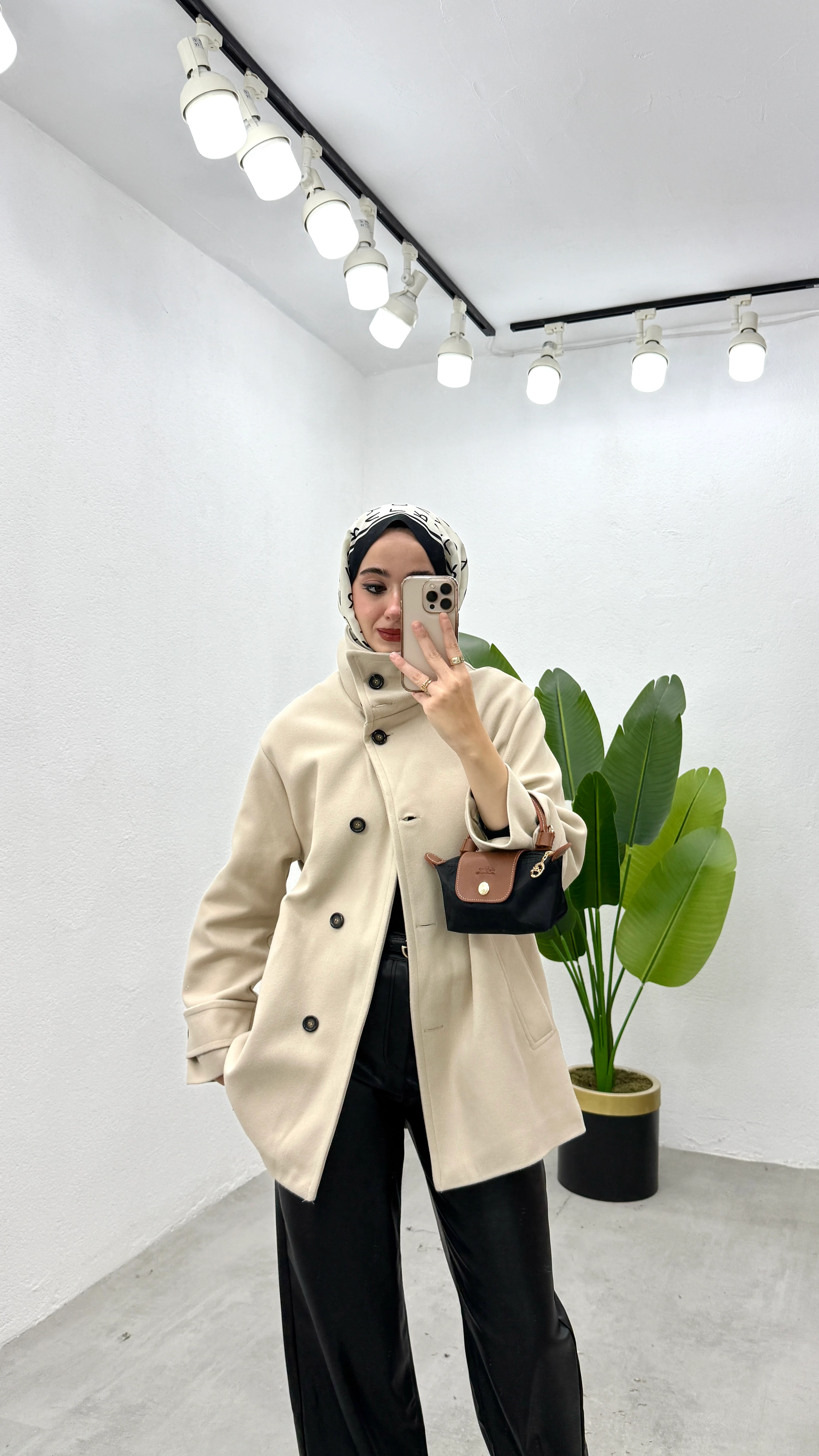 Dik Yaka Kaşe Kaban - Bej