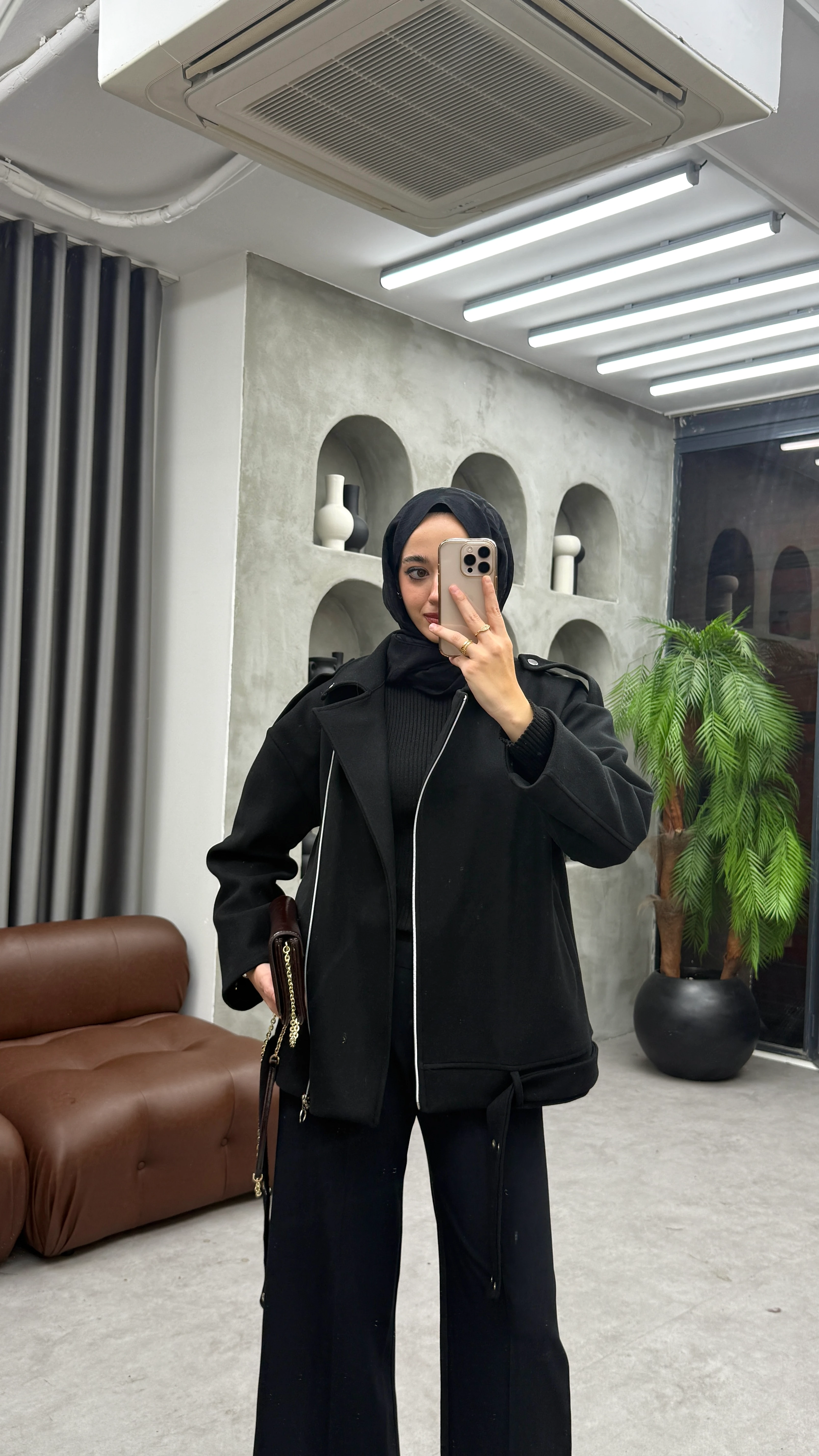 Fermuarlı Kaşe Ceket - Siyah