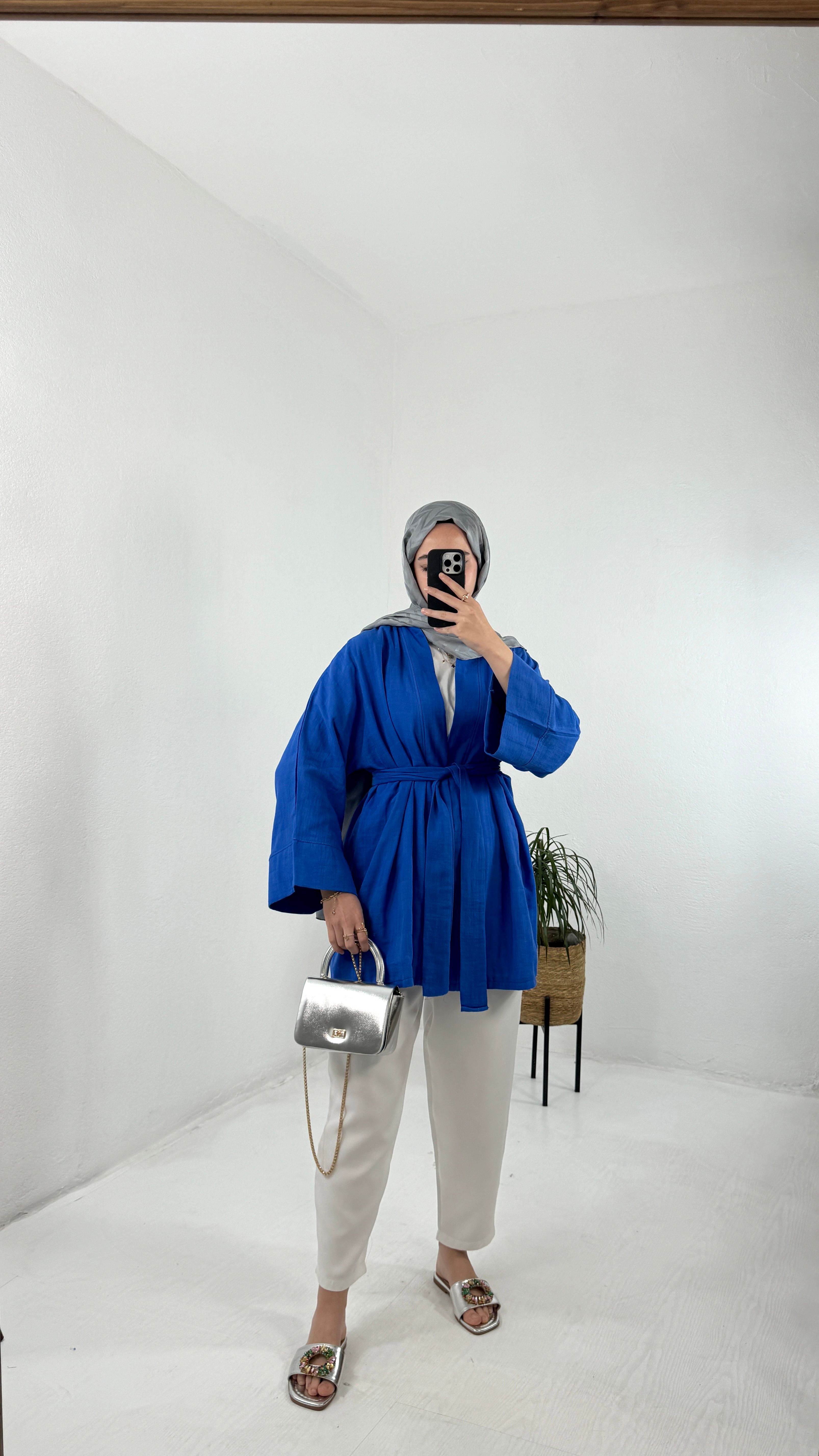 Müslin Kimono - Saks Mavisi