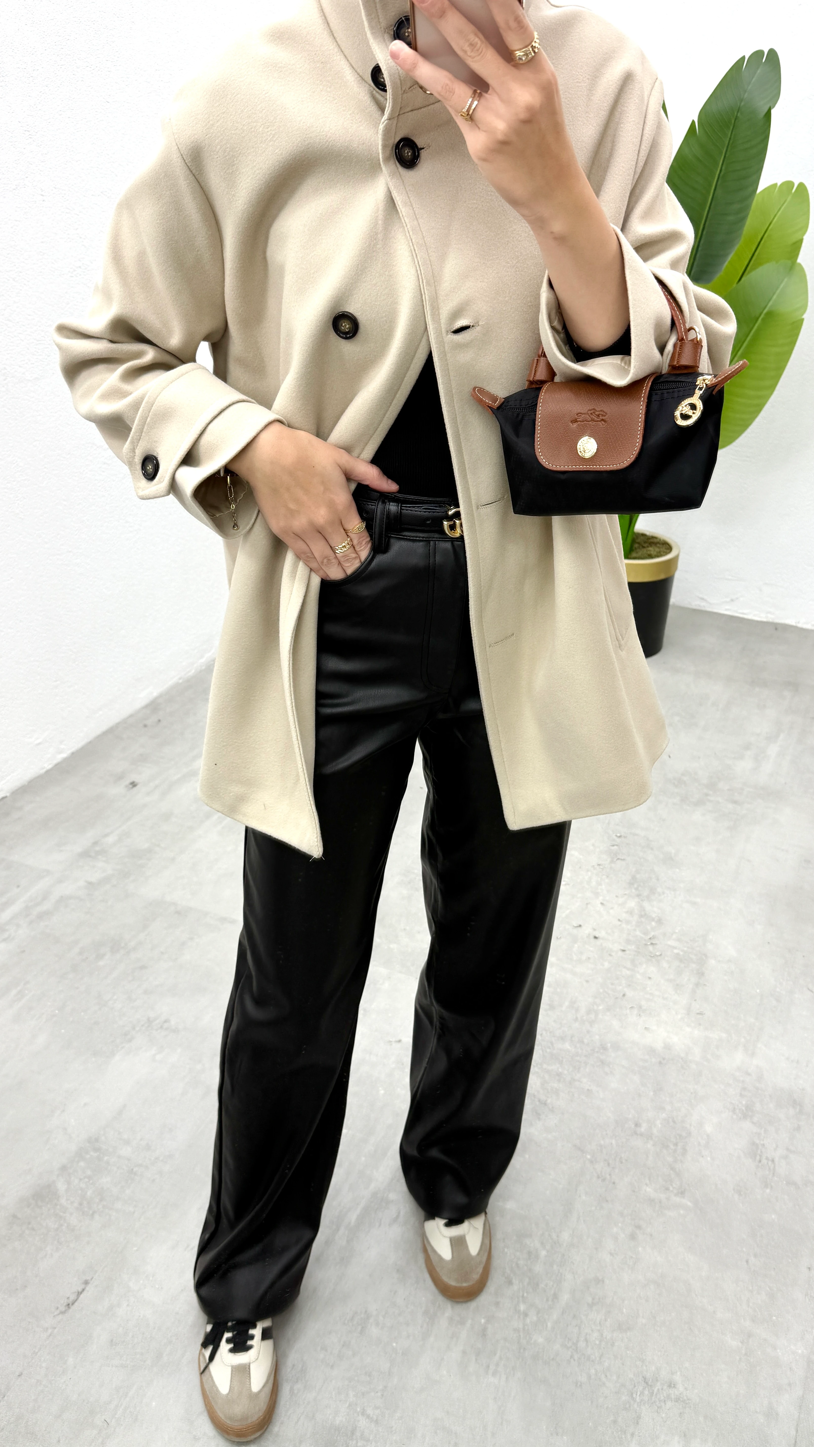 Dik Yaka Kaşe Kaban - Bej