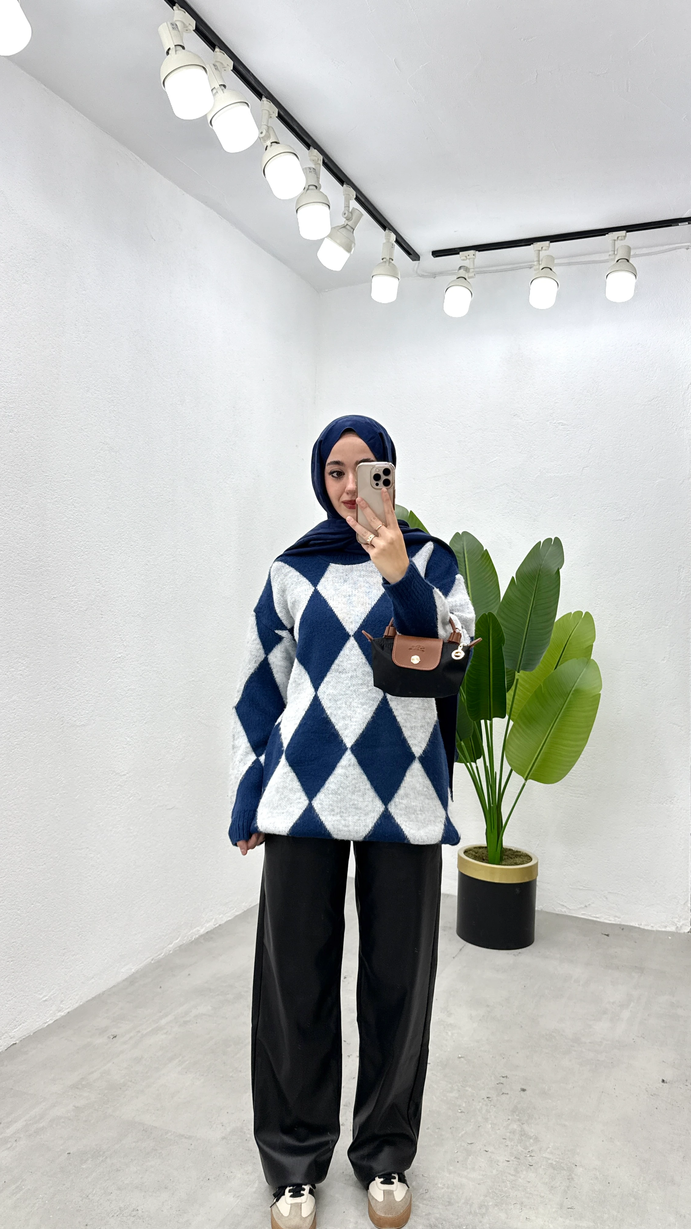 Baklava Desen Kazak - Mavi