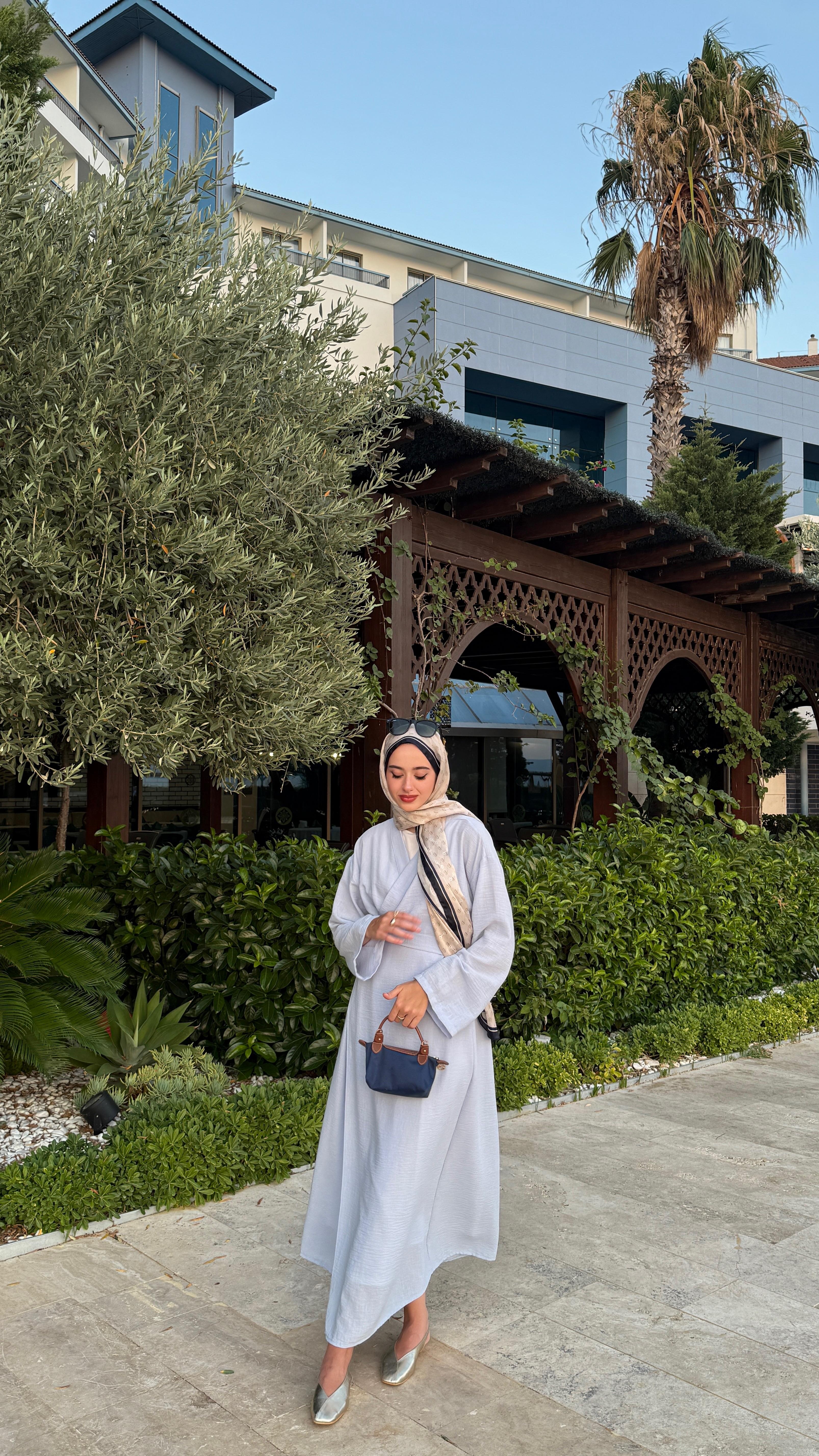 Keten Bağlamalı Abaya - Mavi