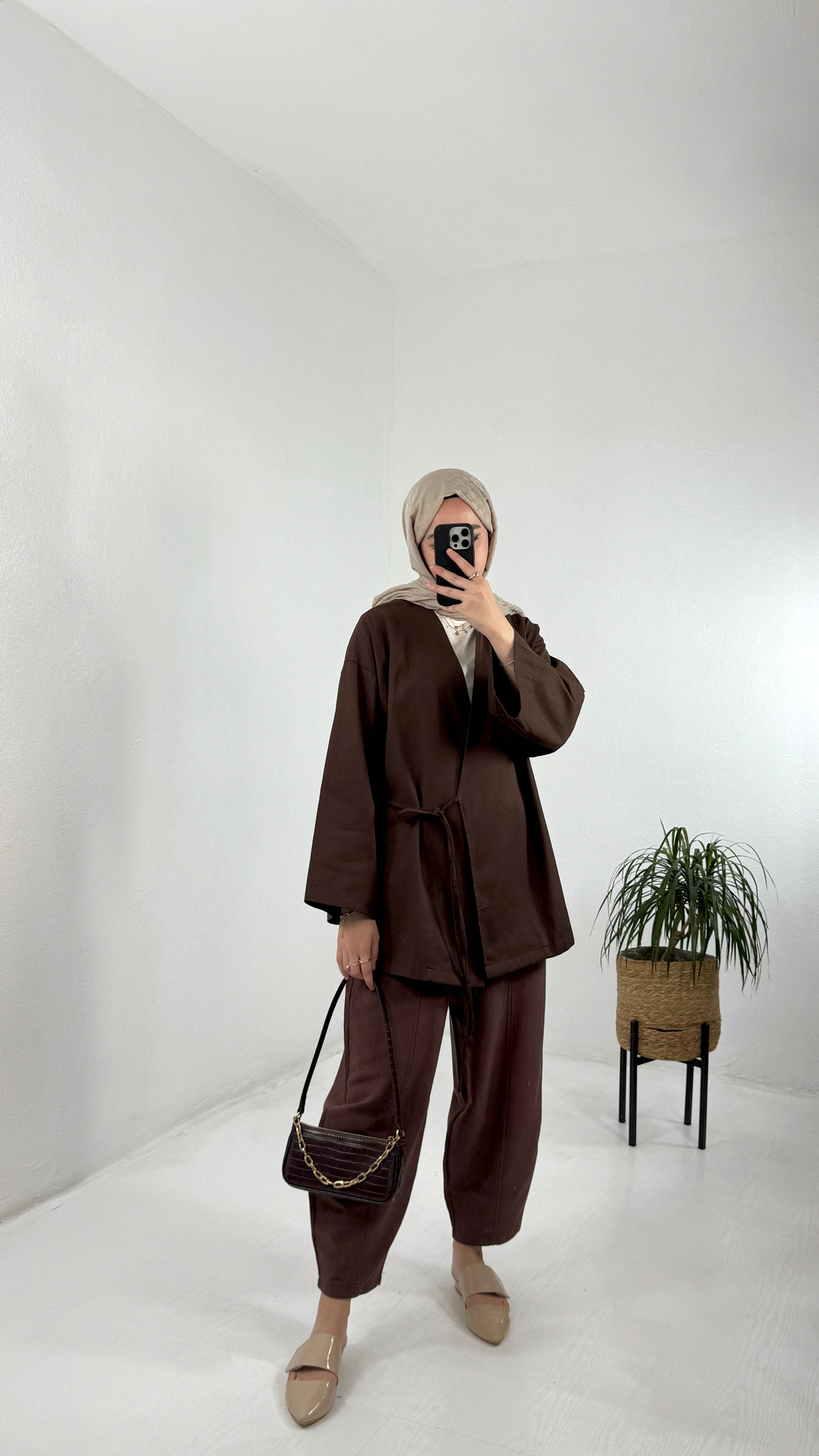 Gabardin Kimono - Kahve