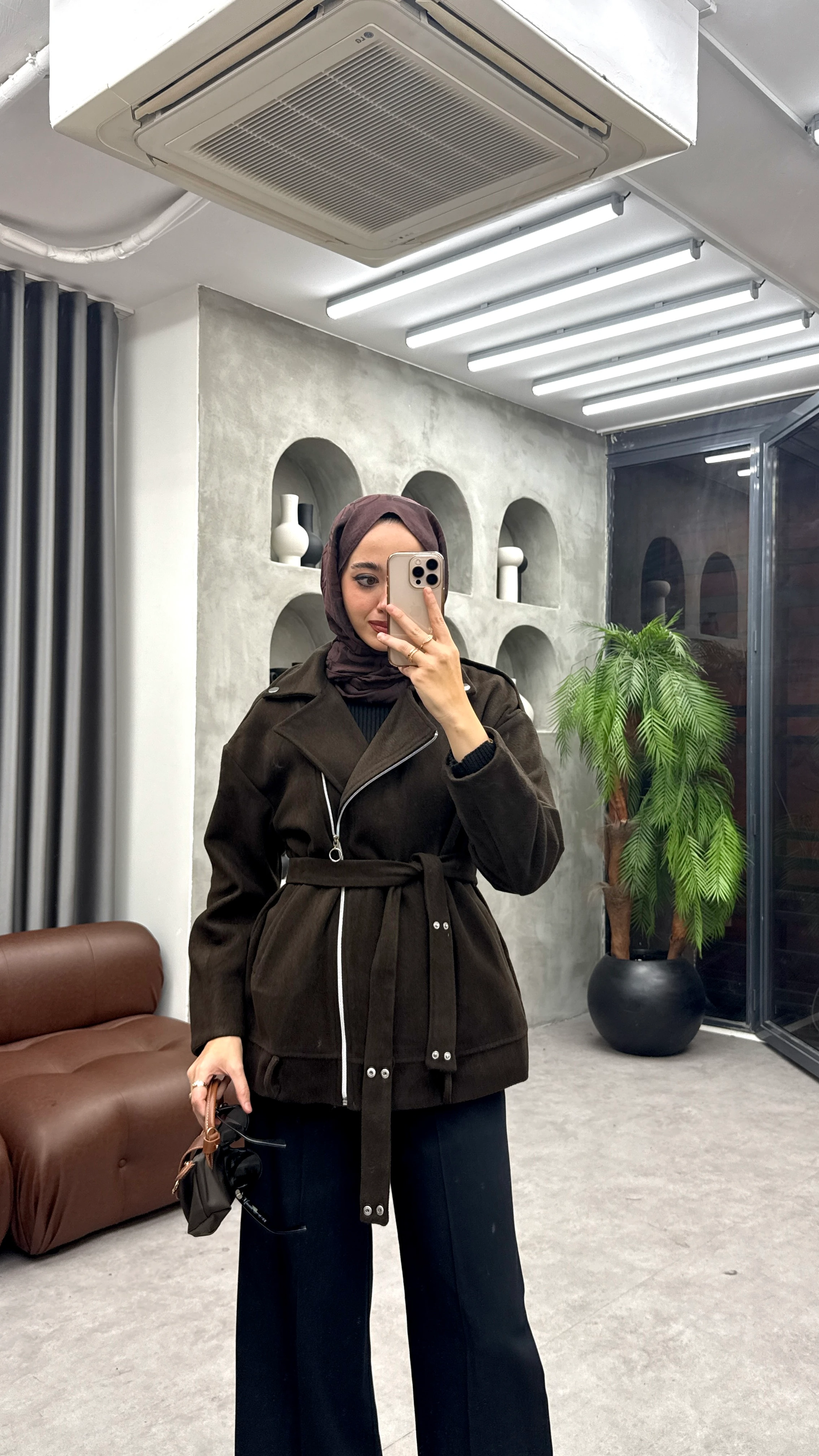 Fermuarlı Kaşe Ceket - Kahve