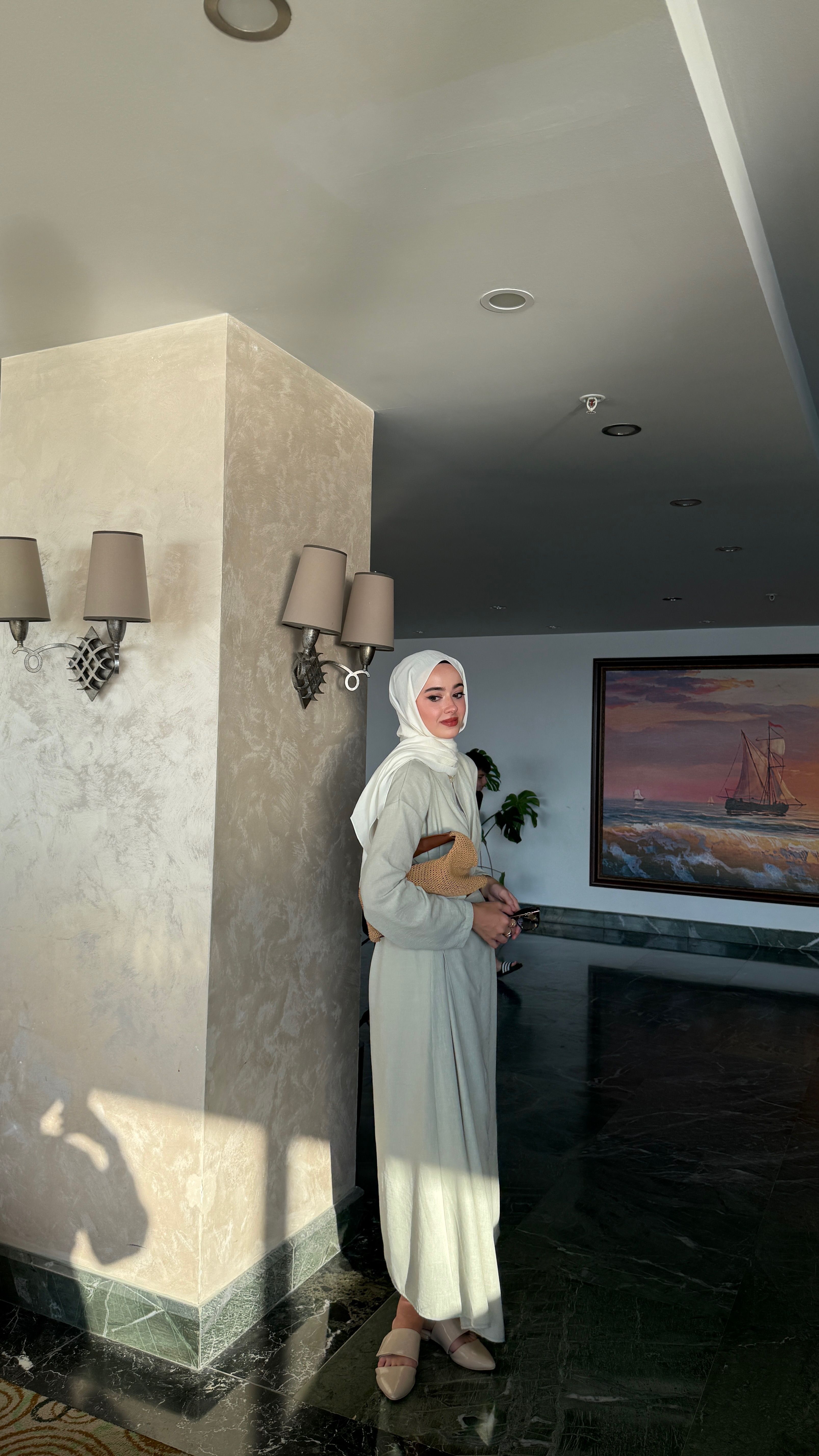 Keten Bağlamalı Abaya - Çağla