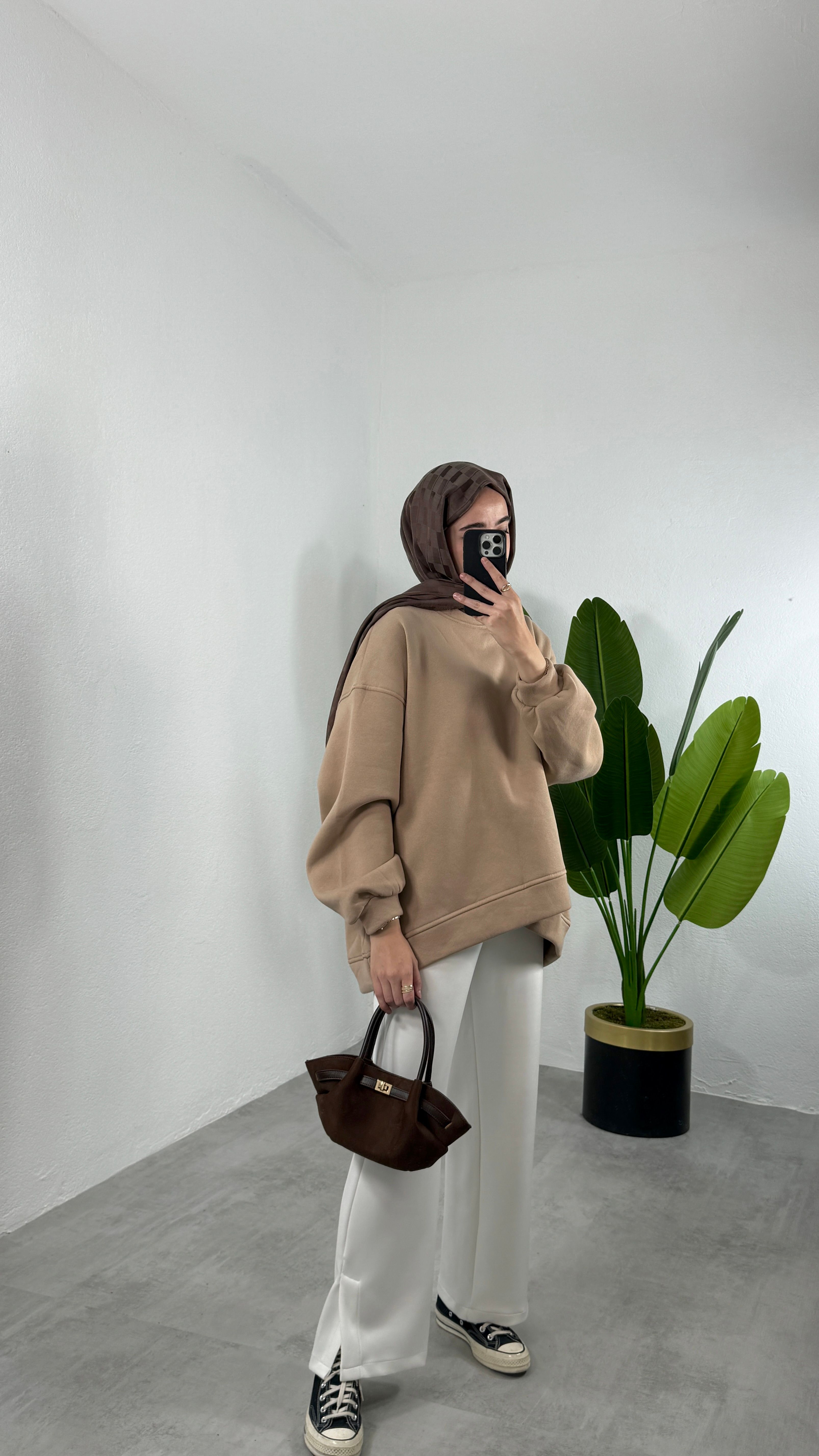 Rio Üç İplik Sweat - Camel