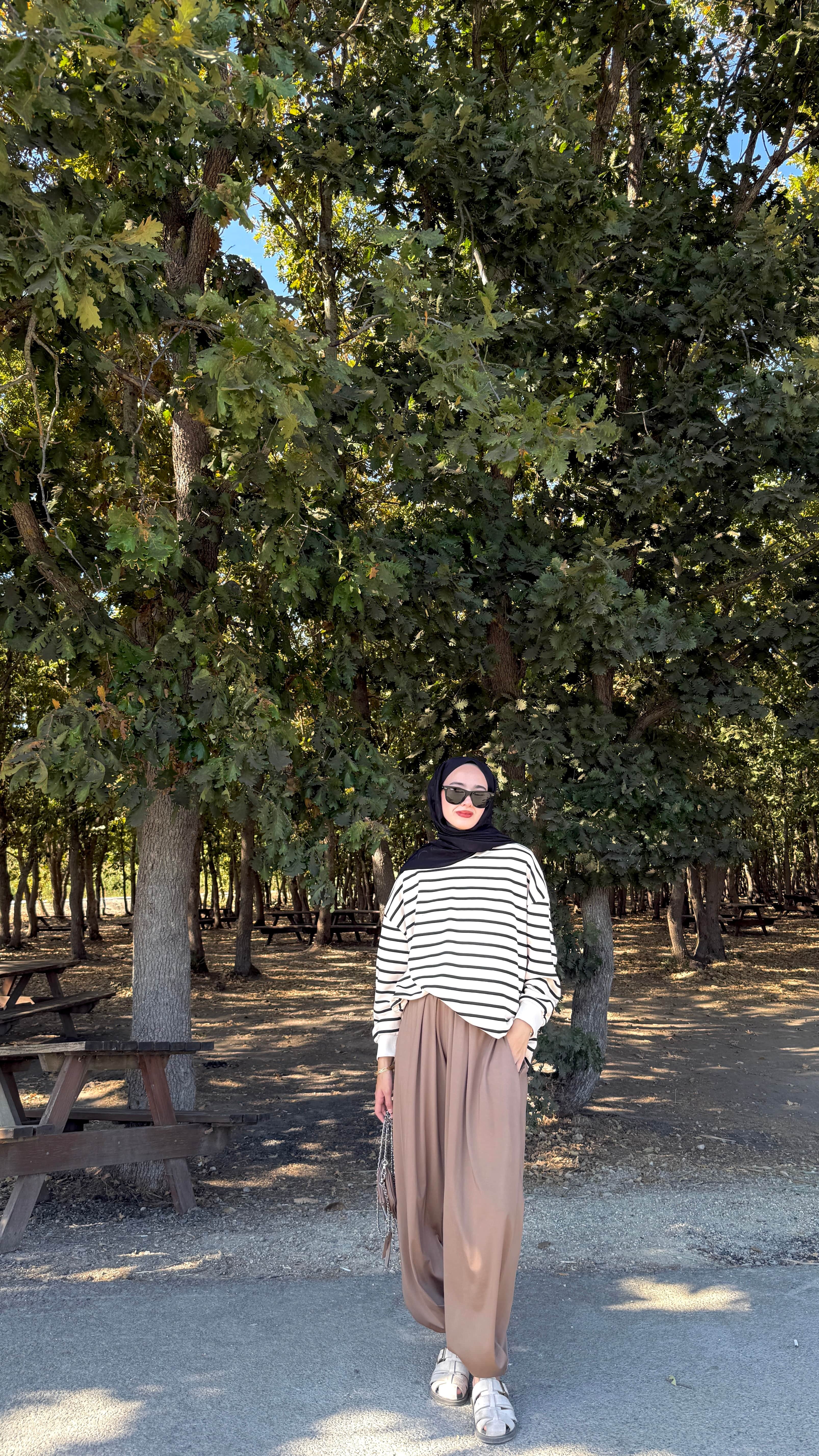 Çizgili Oversize Sweat - Siyah