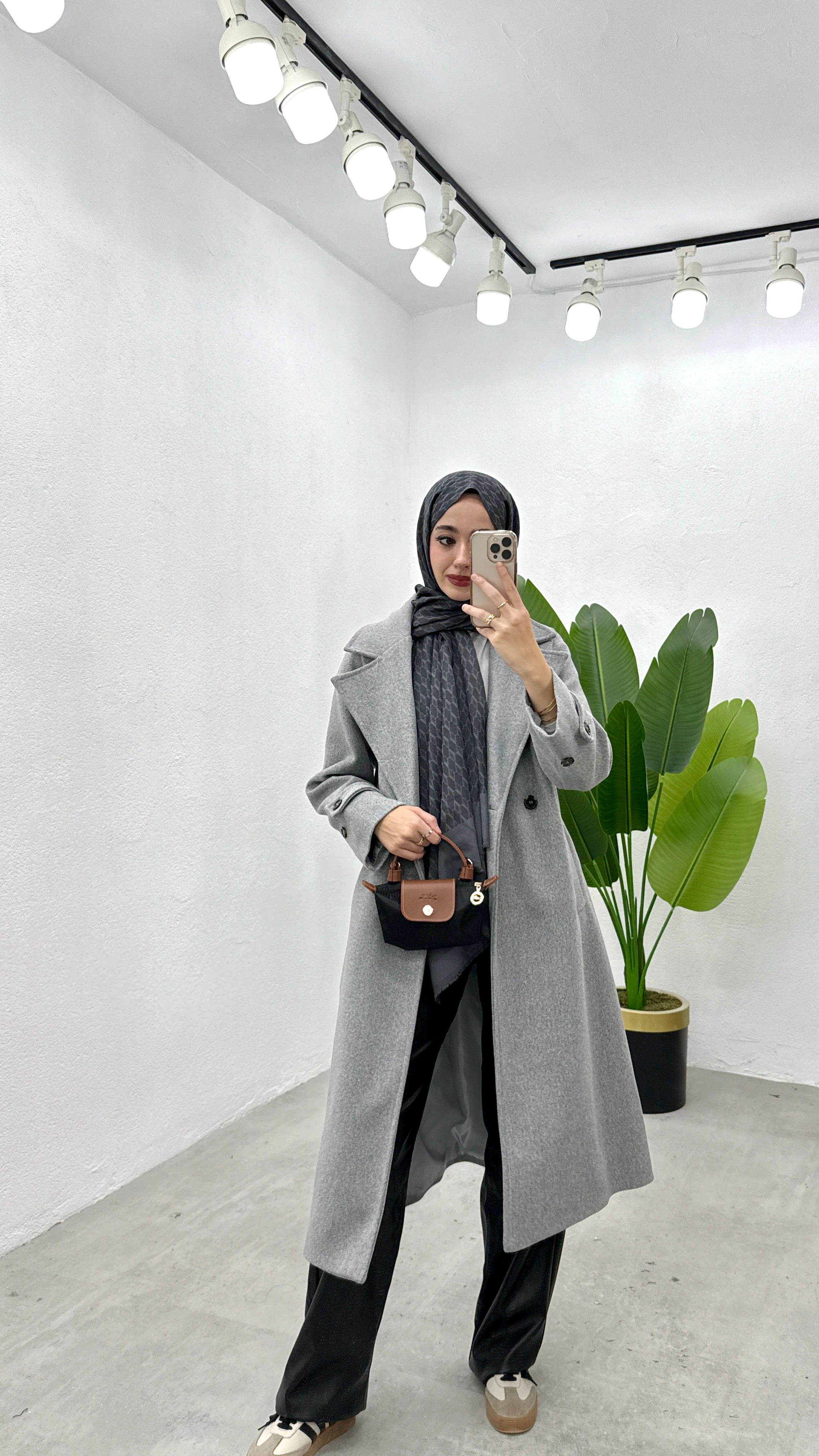 Kemerli Kaşe Kaban - Gri