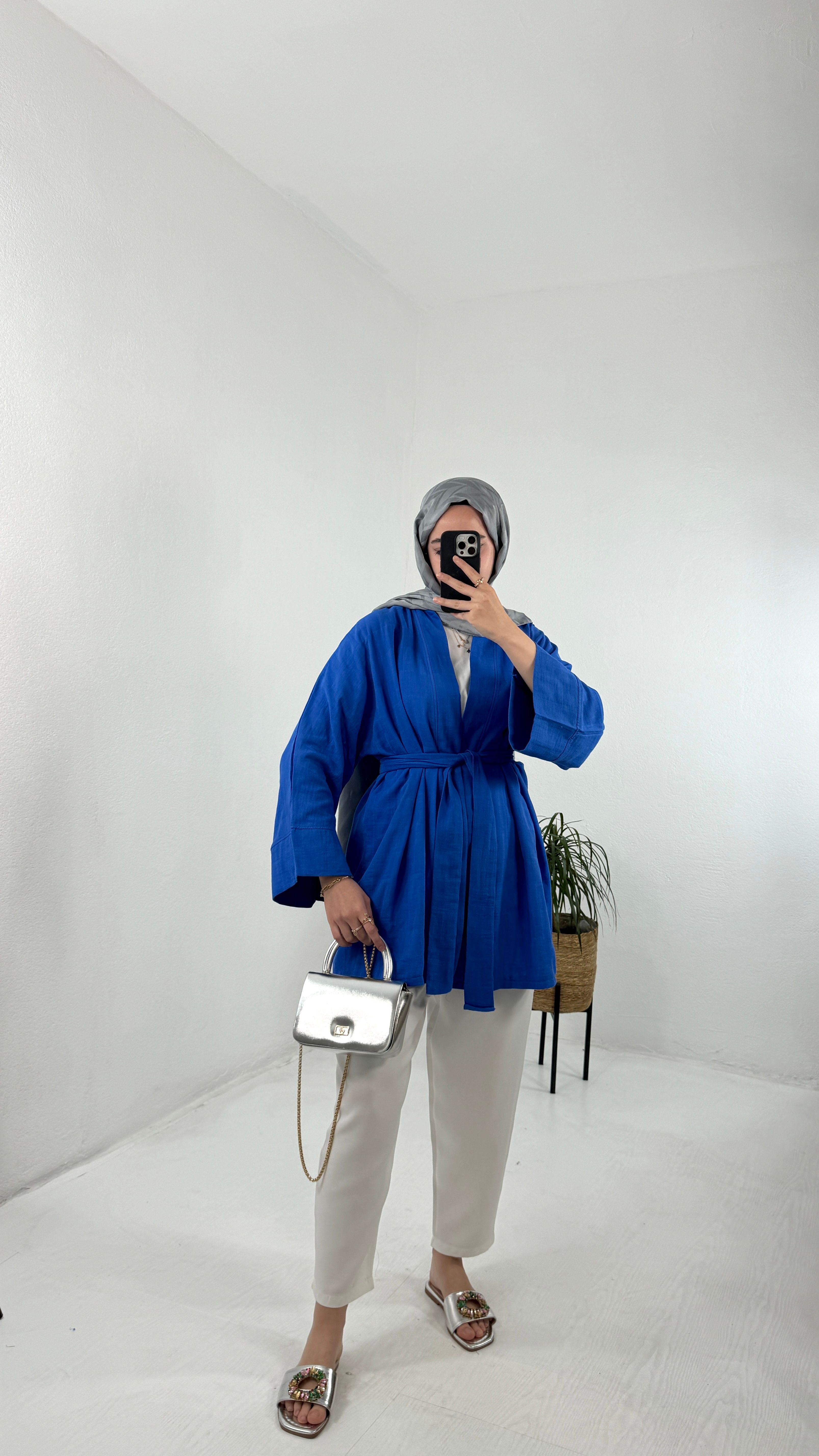 Müslin Kimono - Saks Mavisi