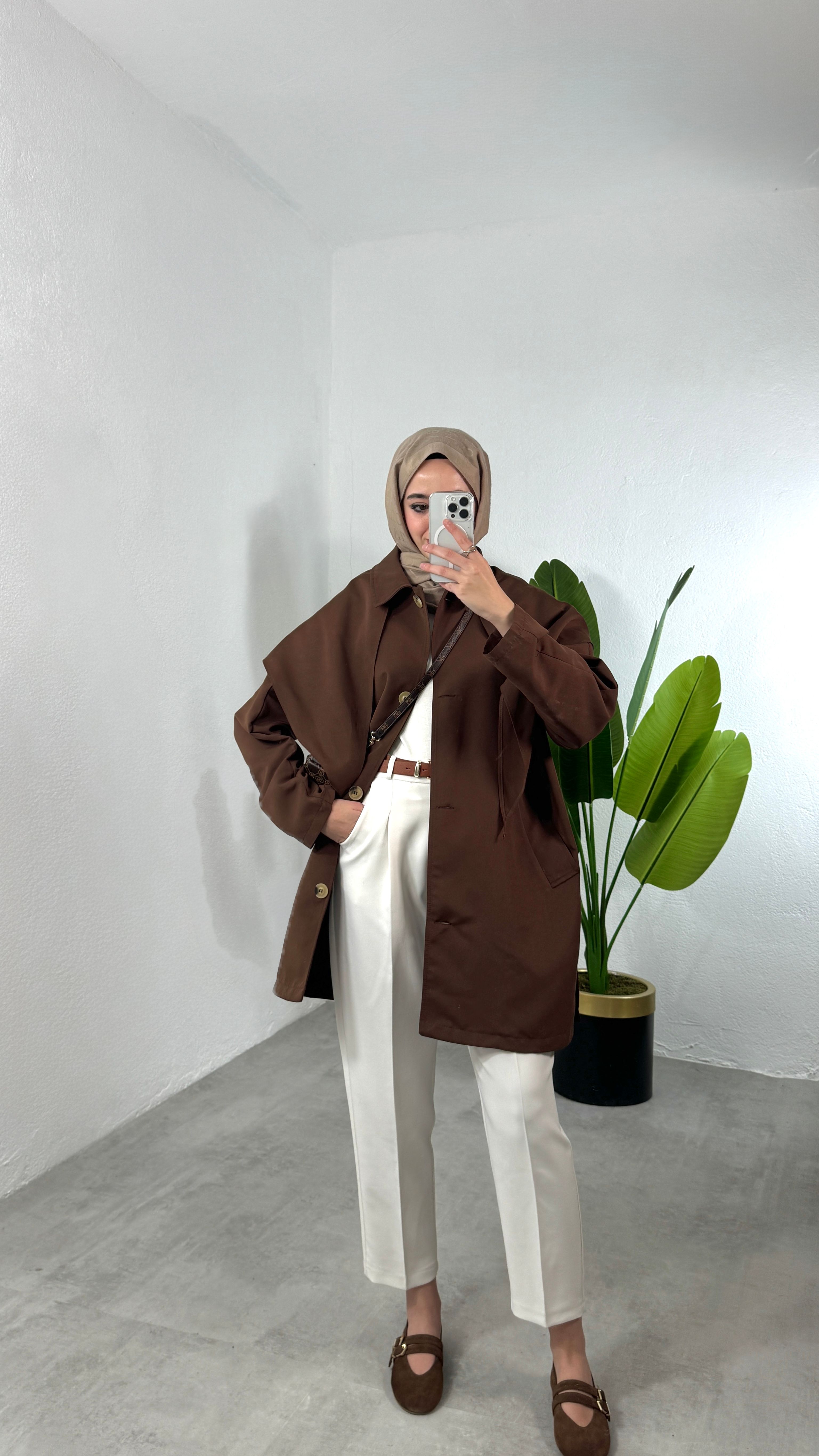 Kemerli Pantolon - Beyaz