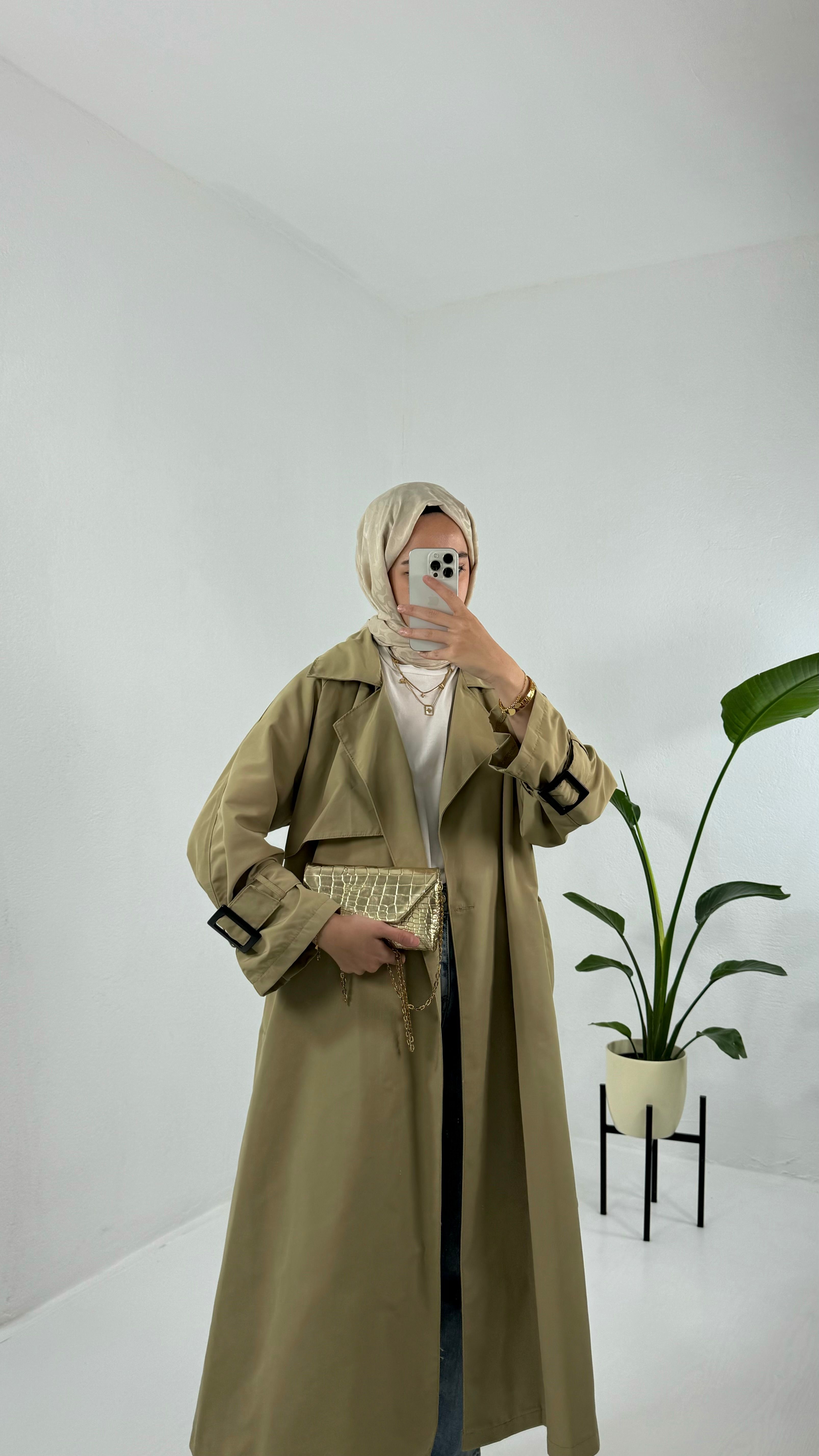 Oversize Trençkot - Yağ Yeşili