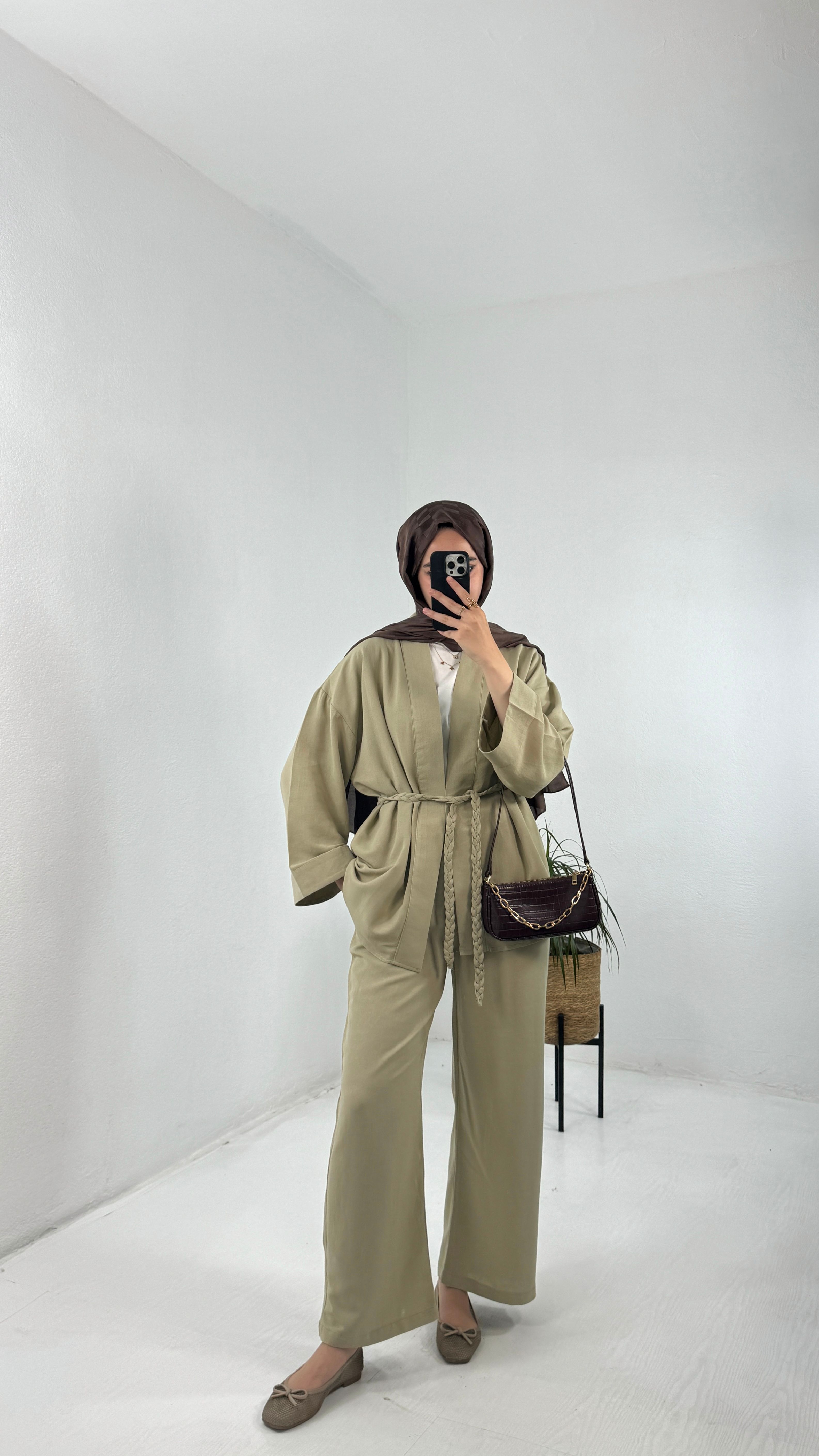 Örgü Kemerli Kimono Takım
