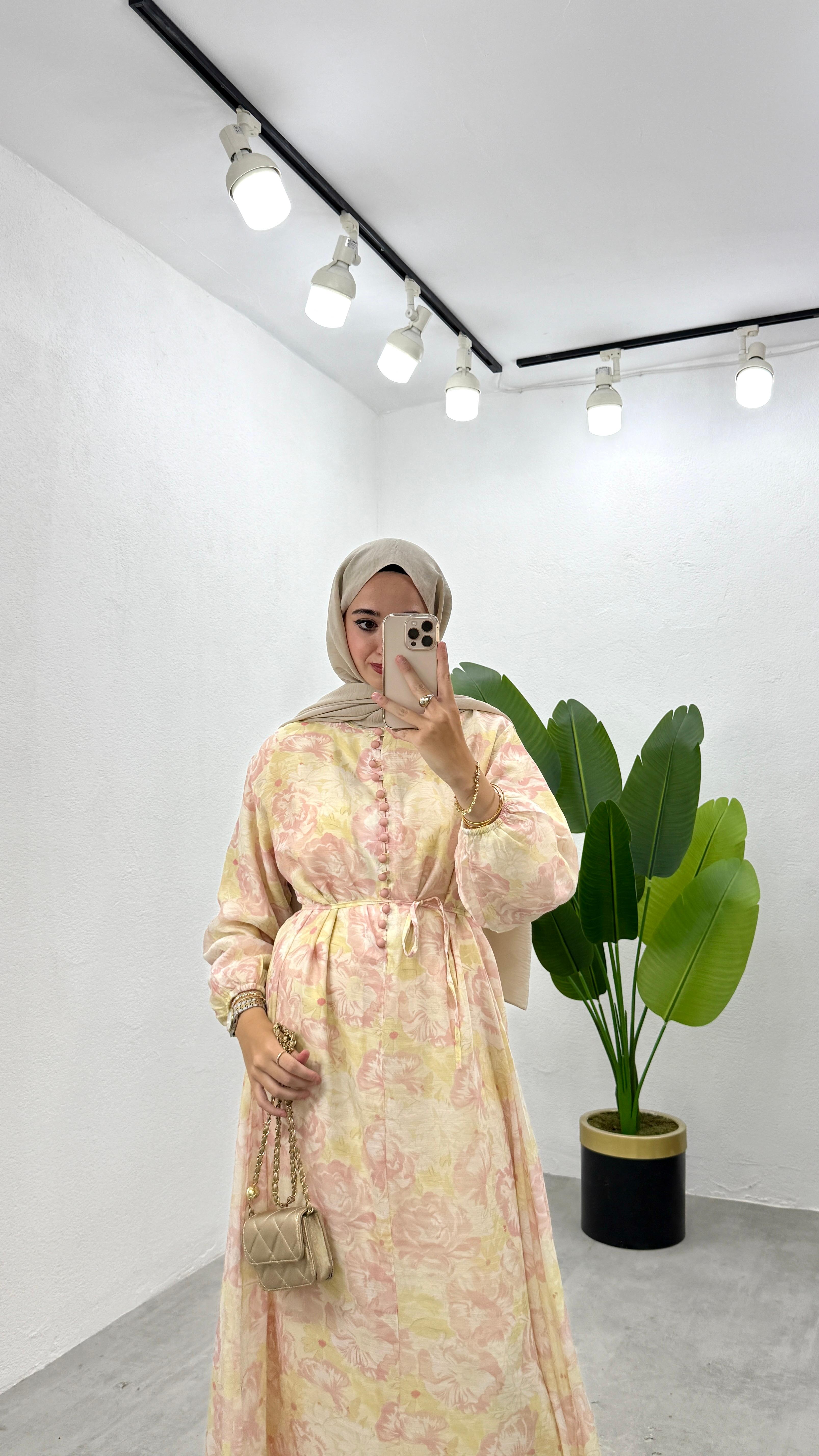 Rüya Astarlı Elbise - Pembe Çiçekli