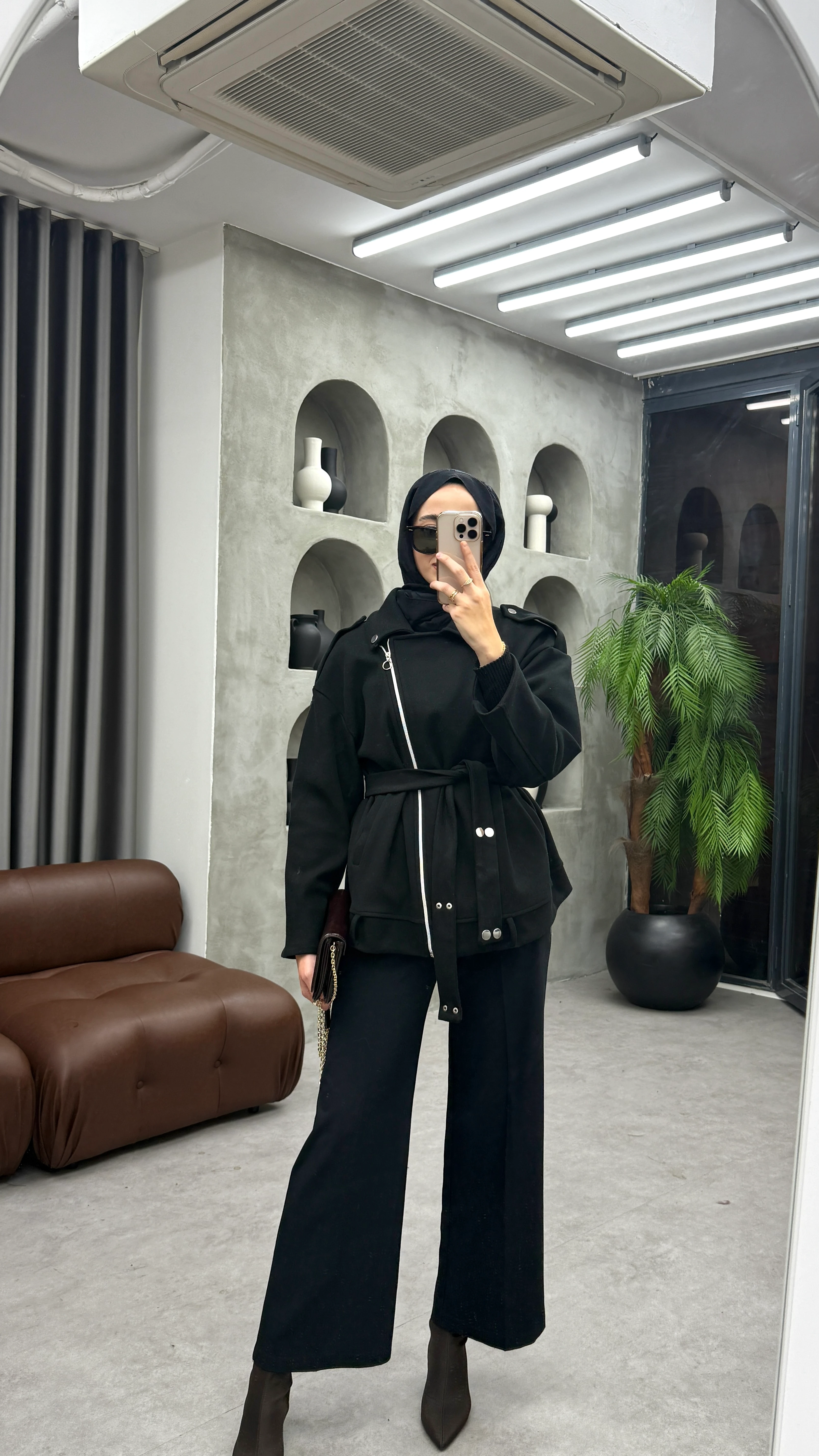 Fermuarlı Kaşe Ceket - Siyah