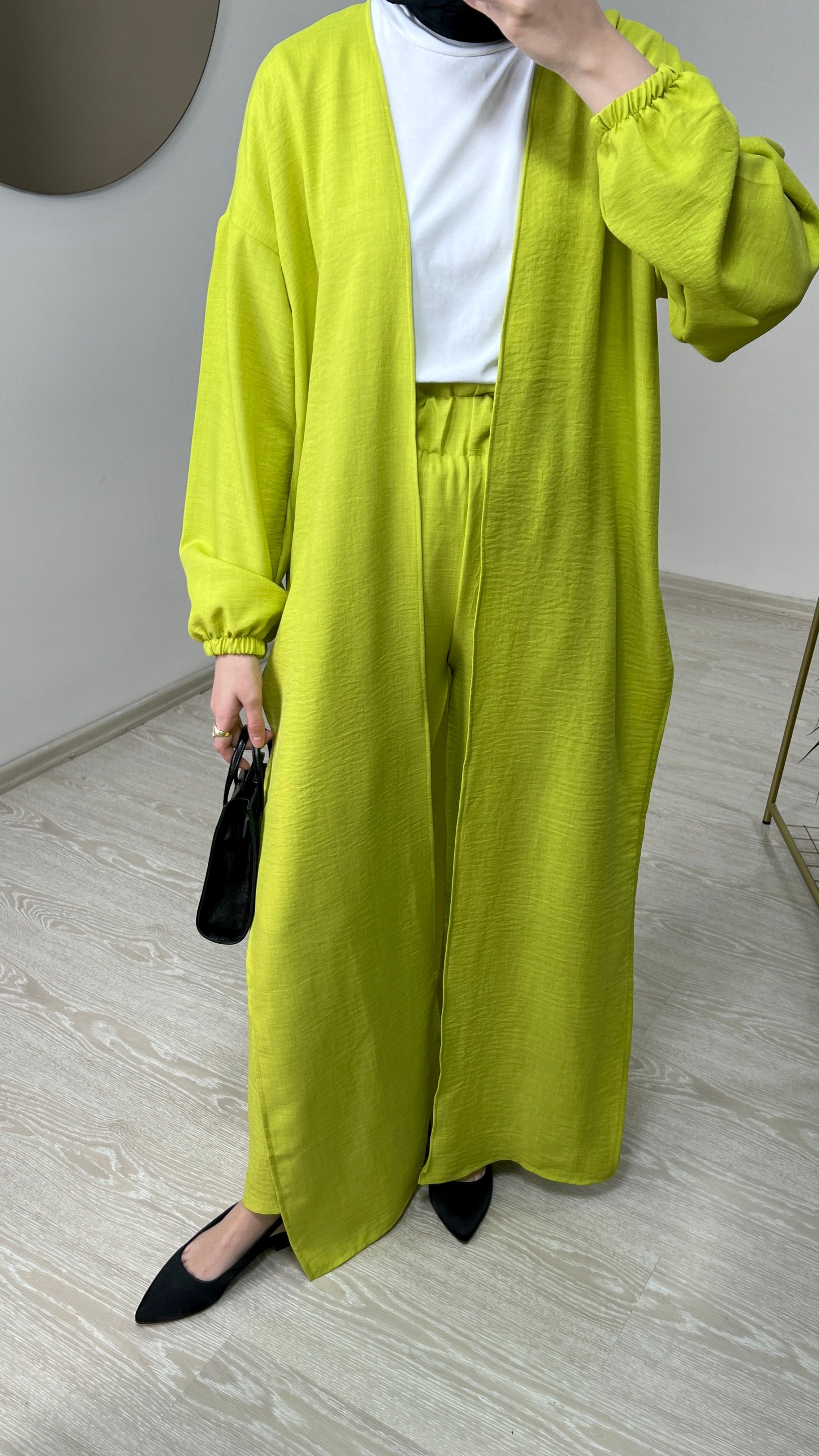 Bağlamalı Kimono Takım - Yağ Yeşili