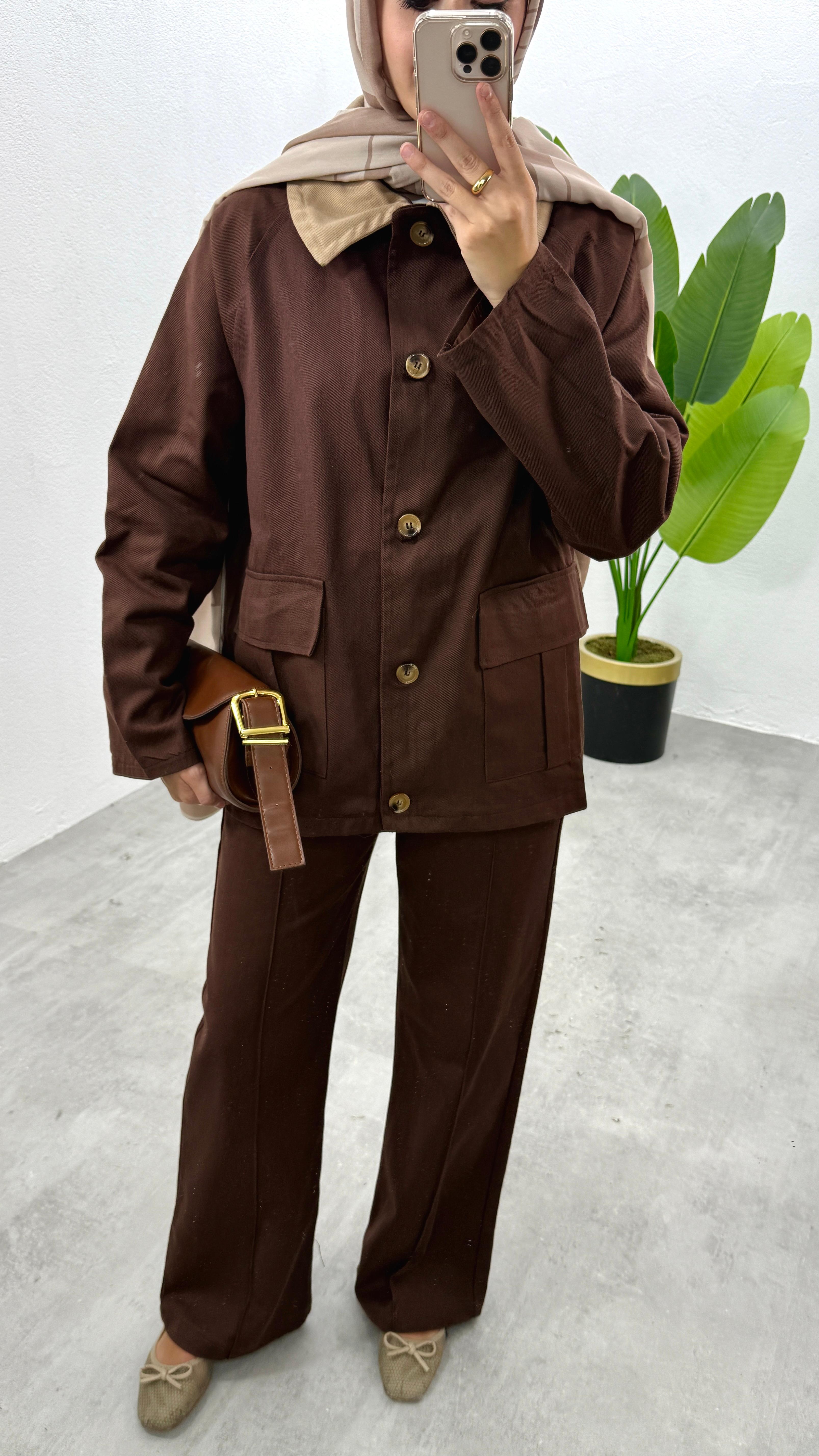 Gabardin Parka Ceket - Kahve