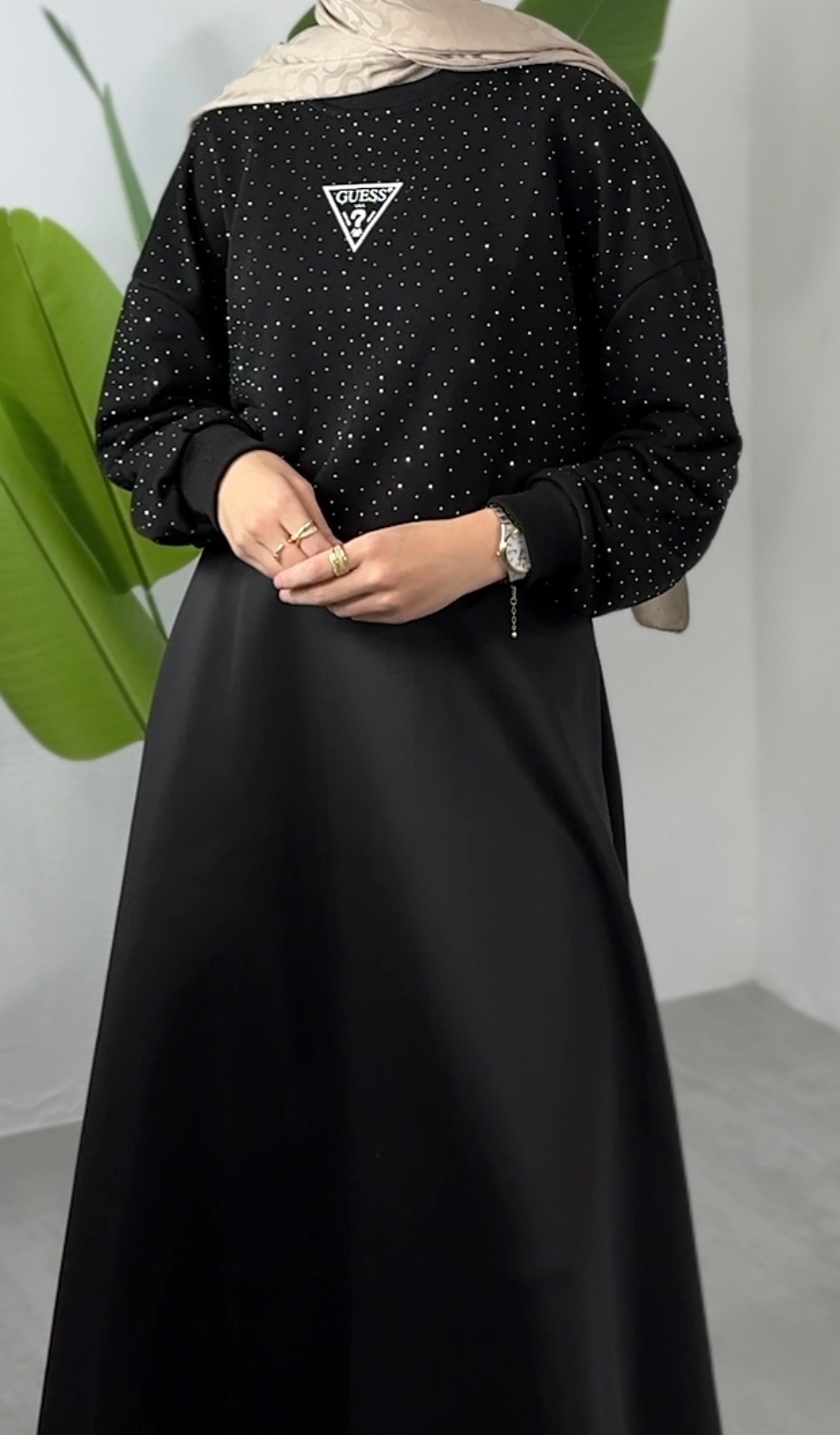 G Taşlı Sweat - Siyah