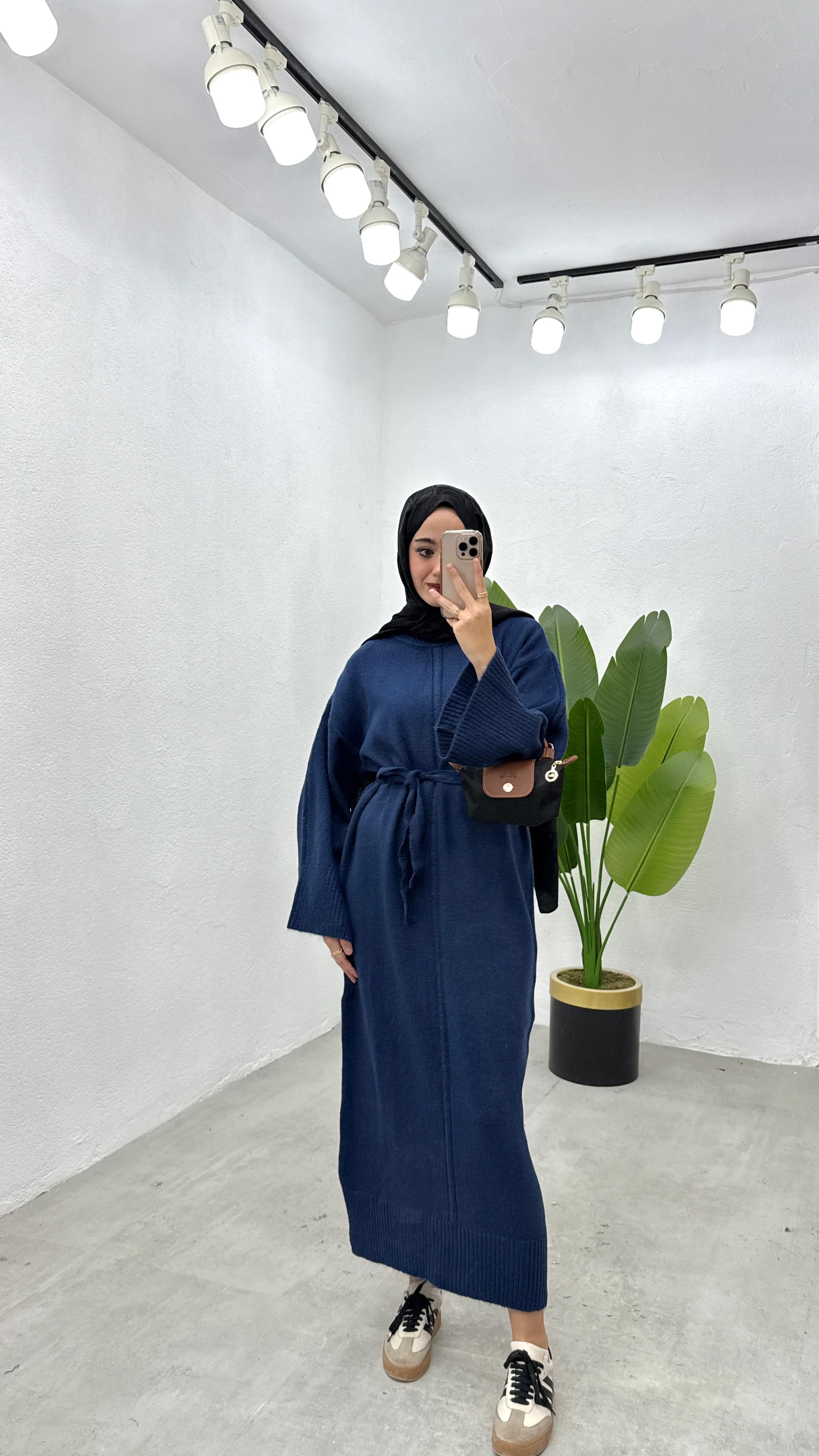 Basic Triko Elbise - Saks Mavisi