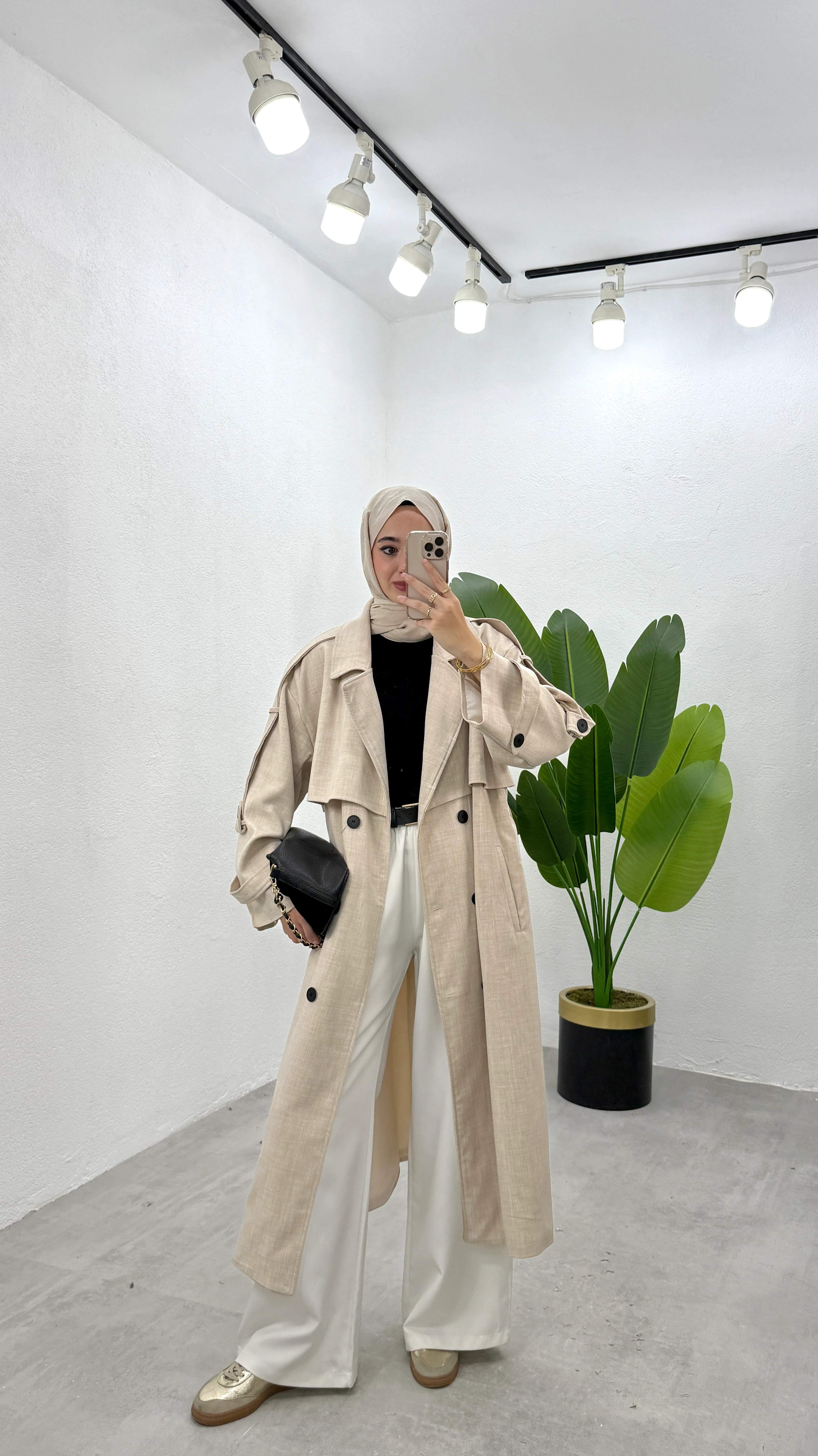 Tasarım Astarlı Trençkot - Bej