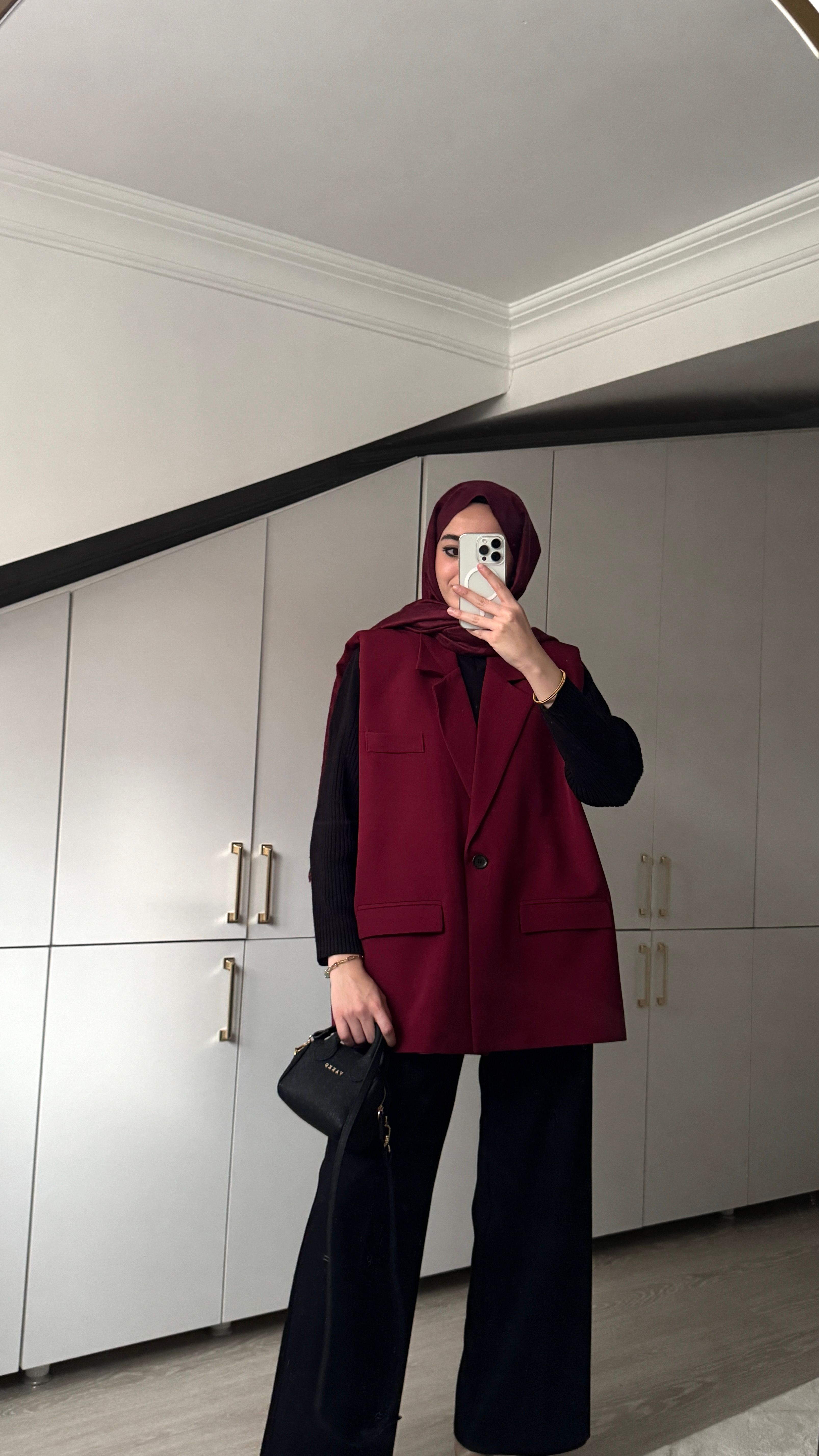 Oversize Kemerli Yelek - Bordo