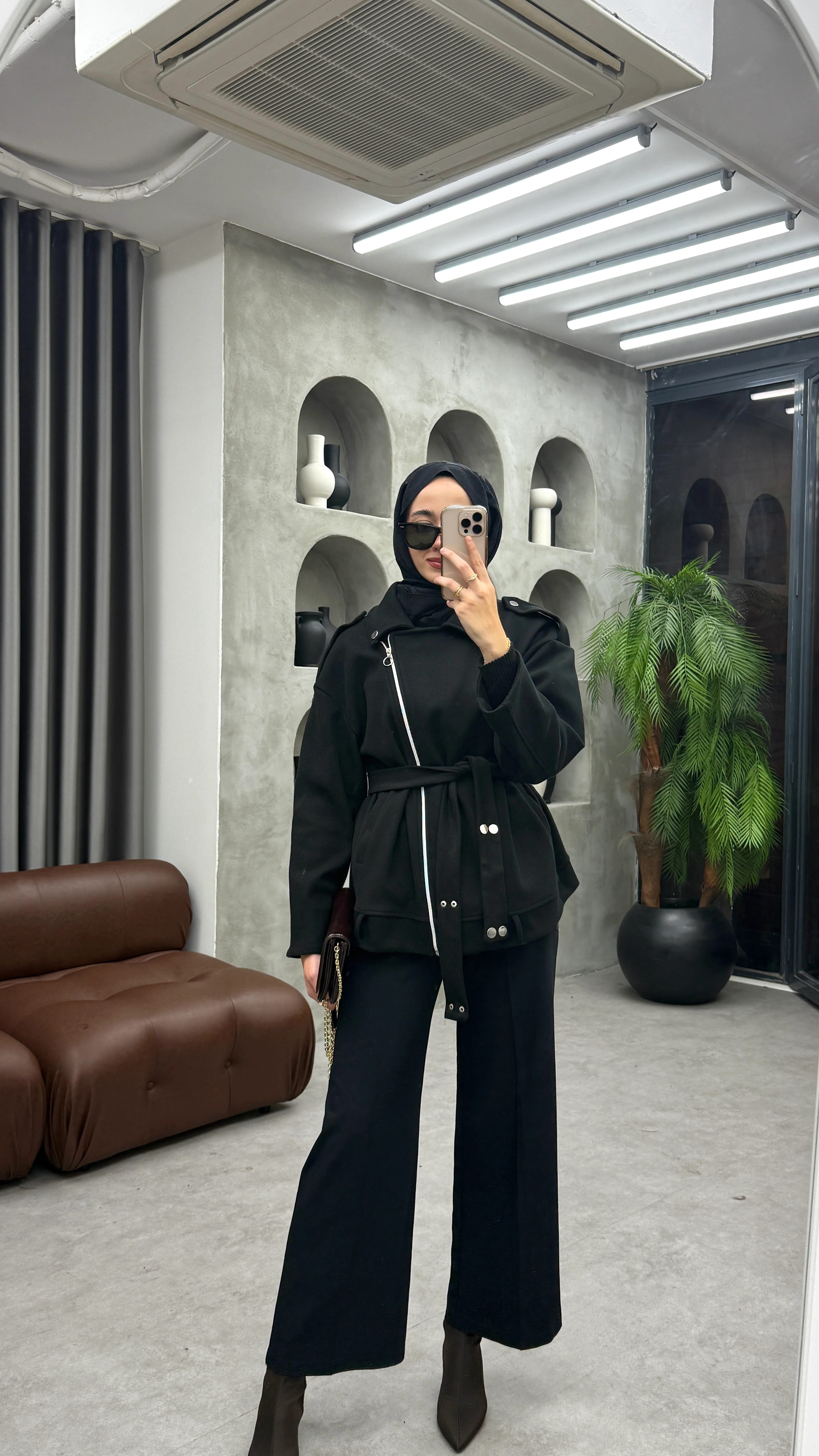 Fermuarlı Kaşe Ceket - Siyah