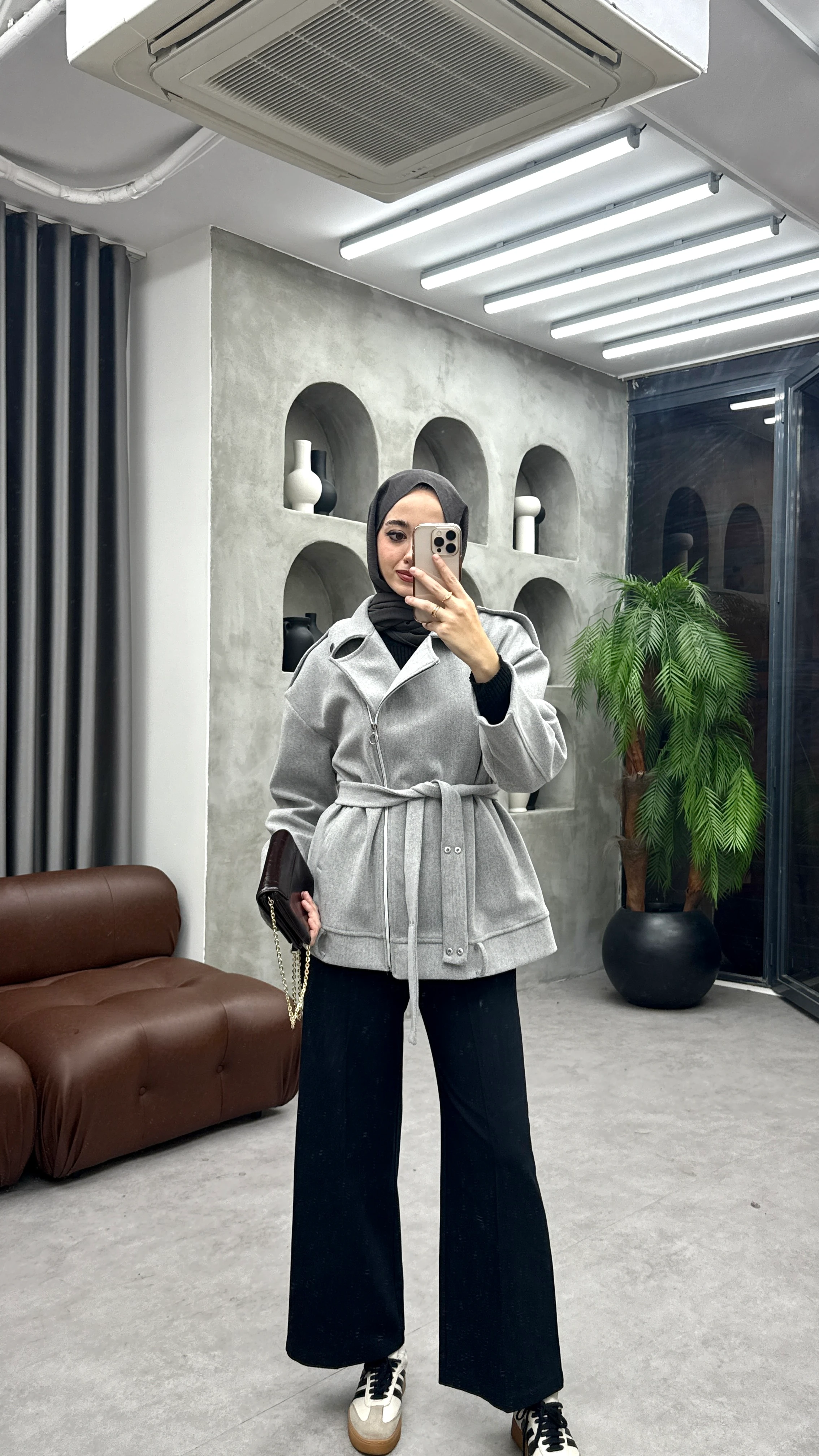 Fermuarlı Kaşe Ceket - Gri