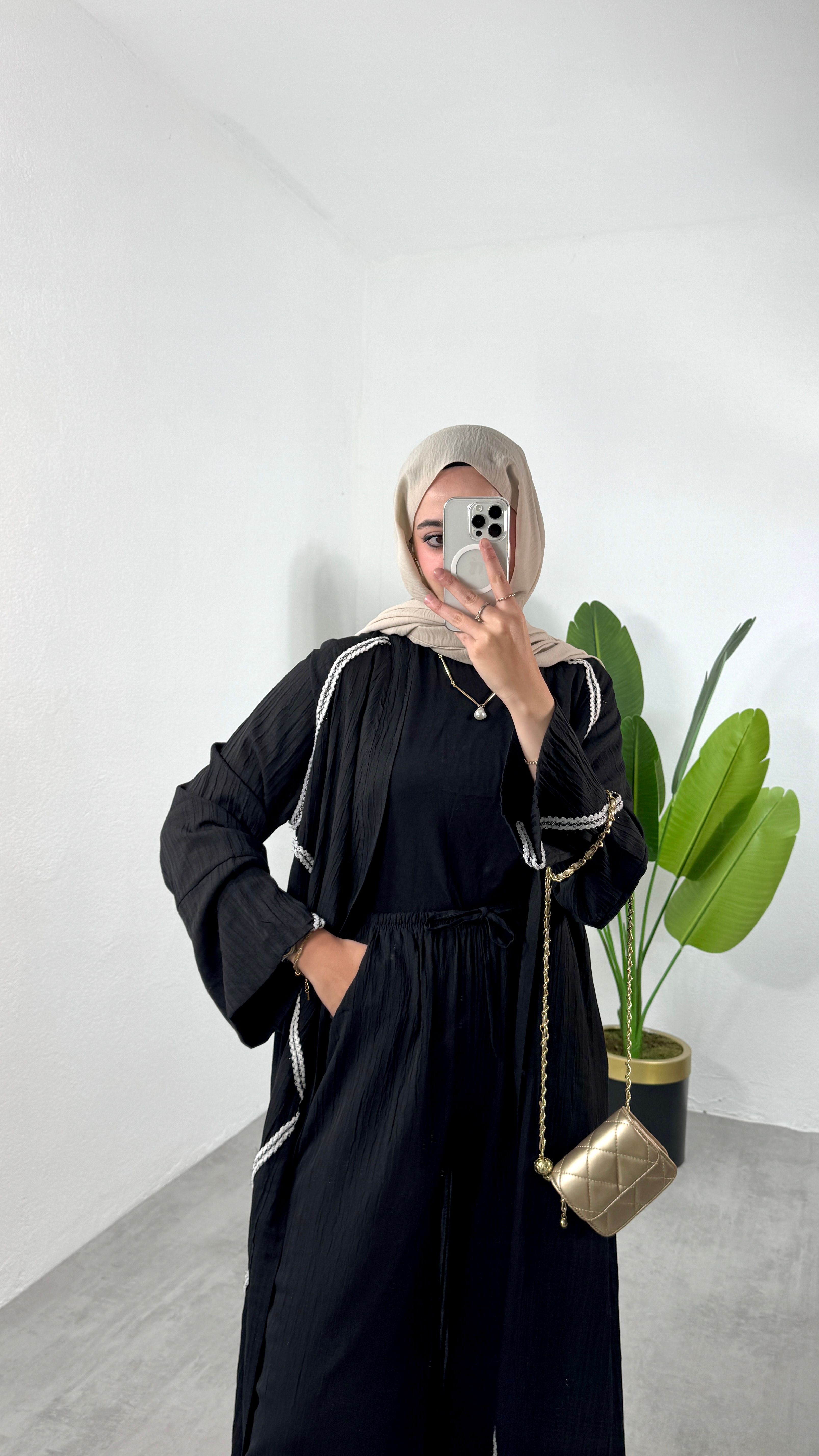 Gofre Uzun Kimono - Siyah