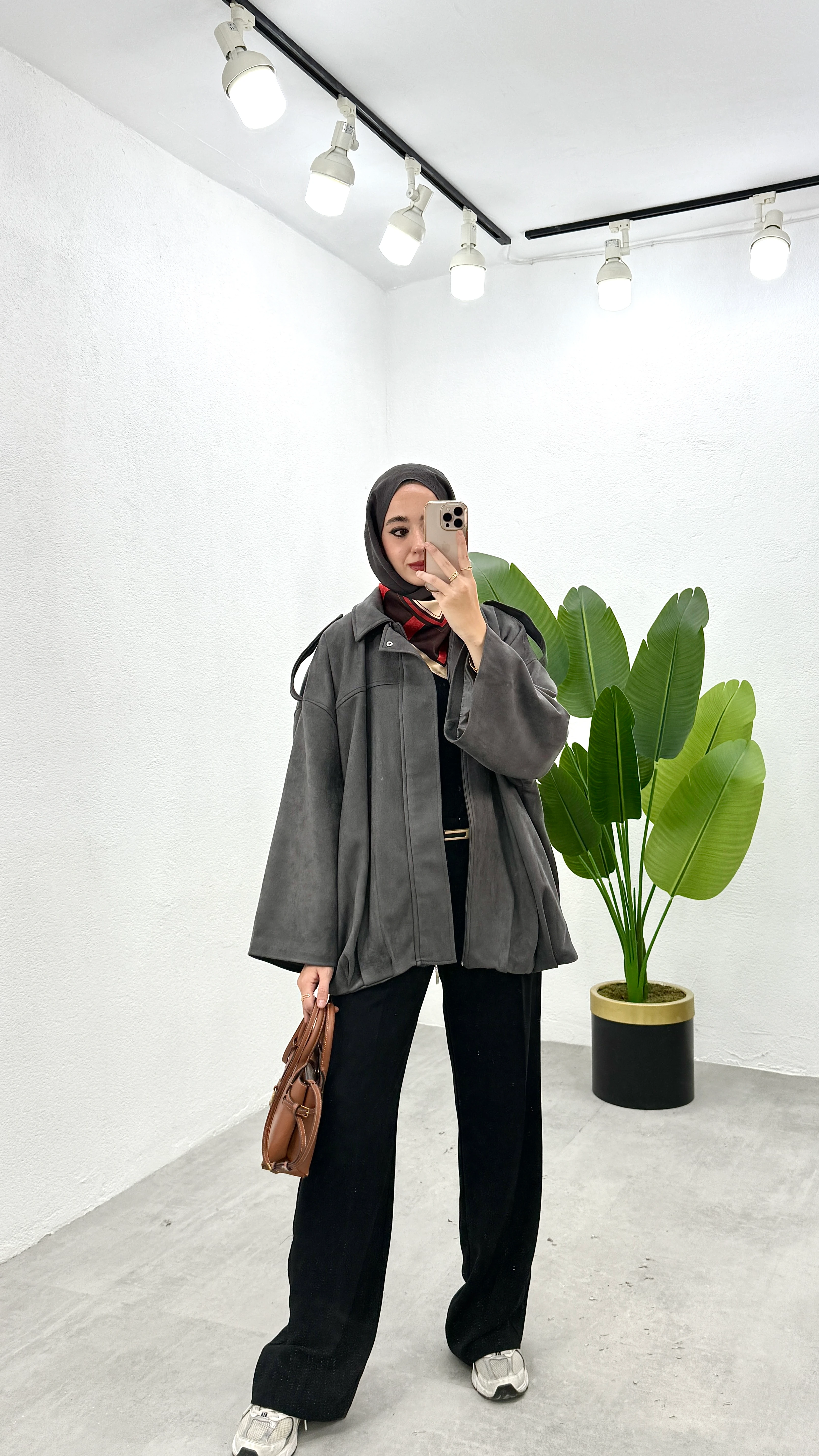 Bomber Süet Ceket - Gri