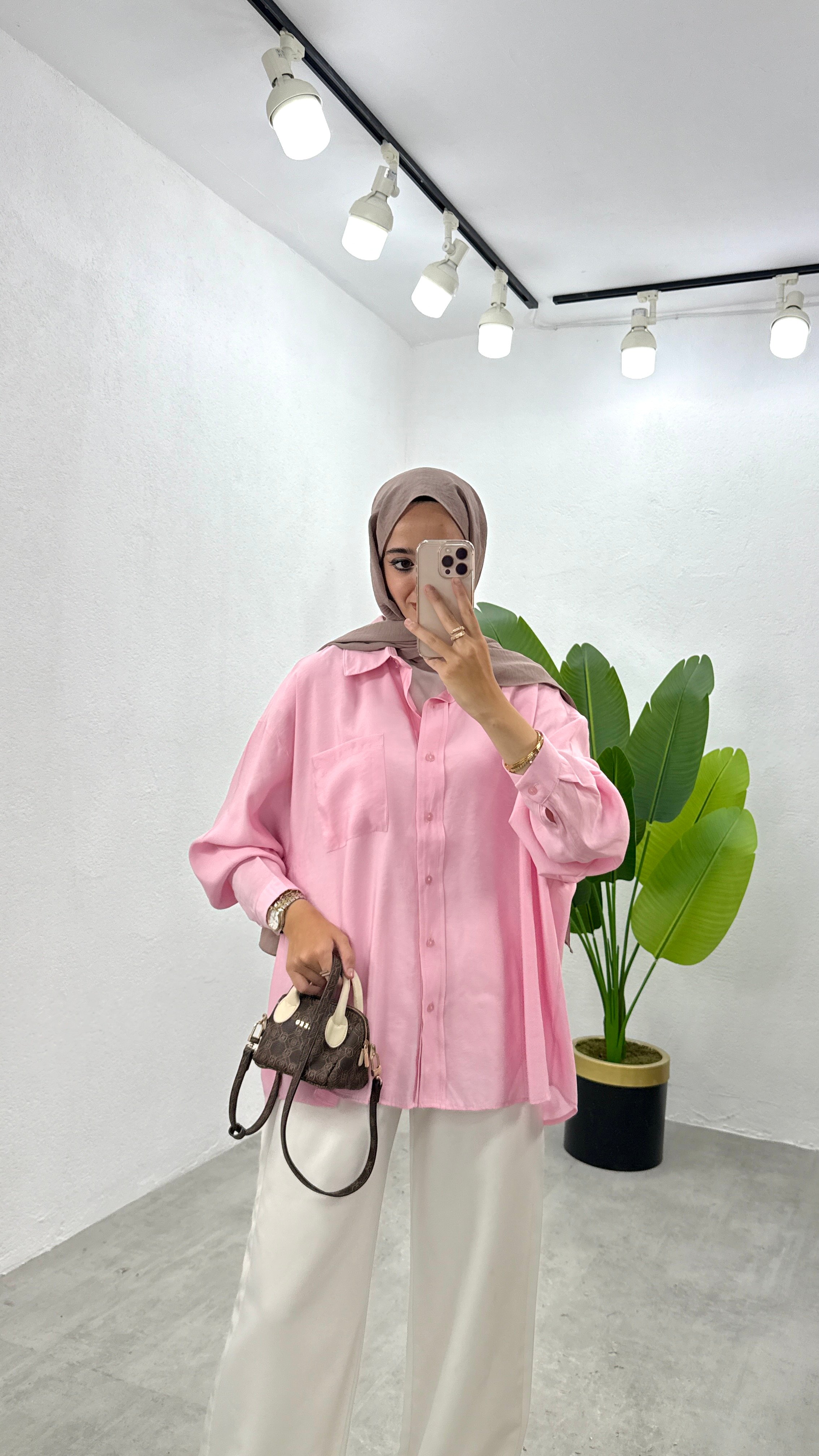 Cepli Oversize Gömlek - Pembe