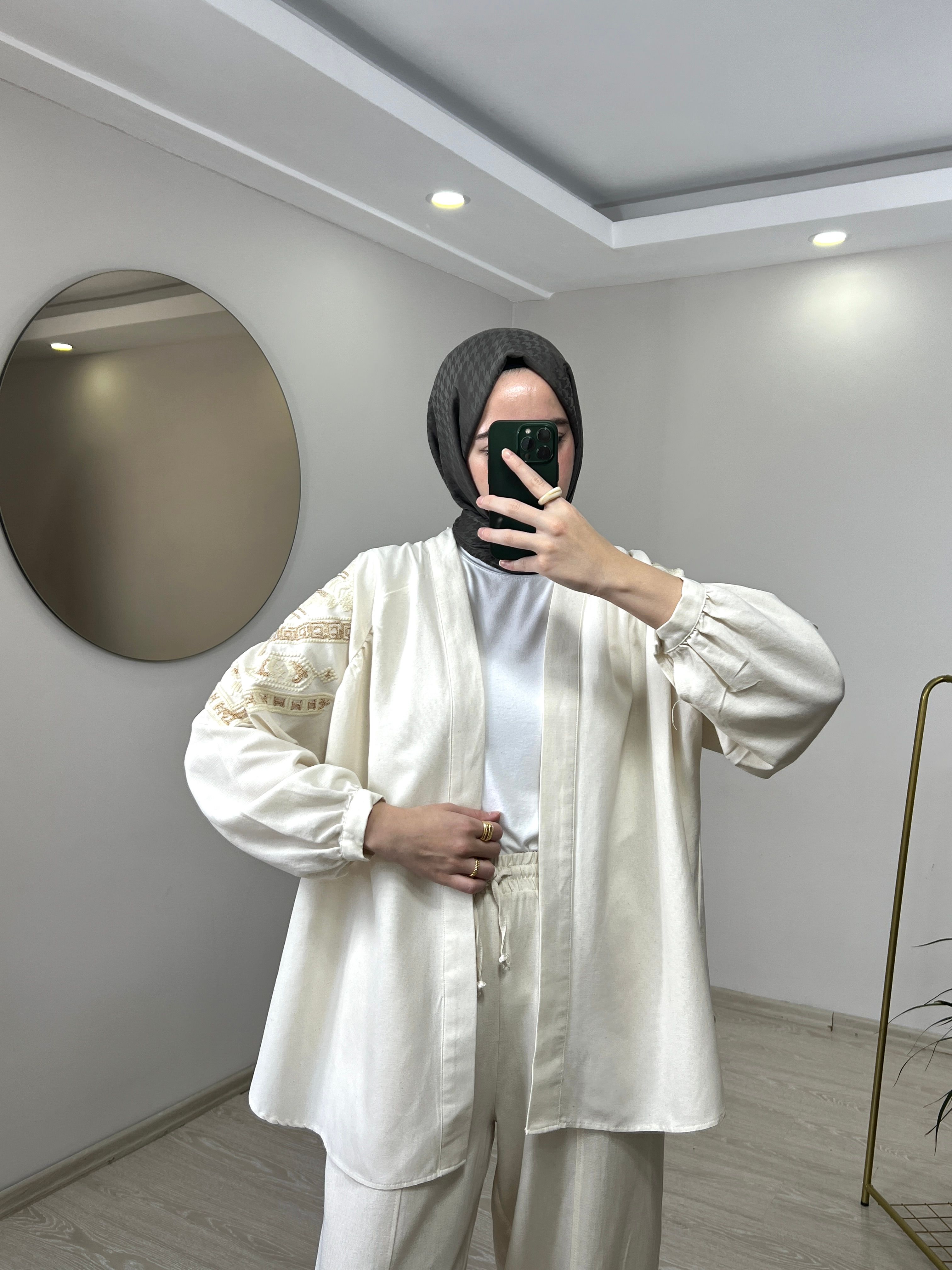 Nakışlı Keten Kimono