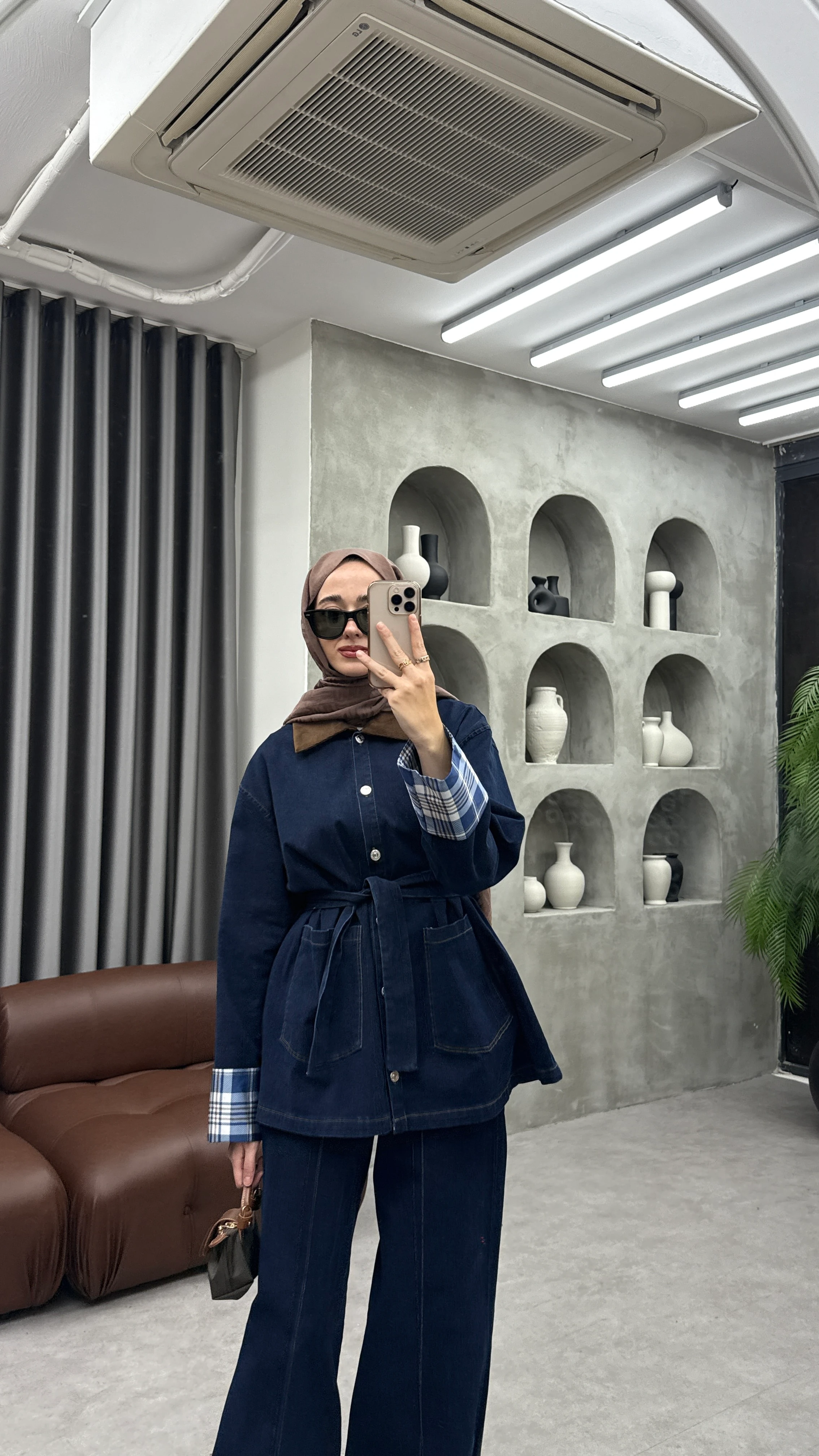 Ekoseli Kot Takım - Koyu Kot