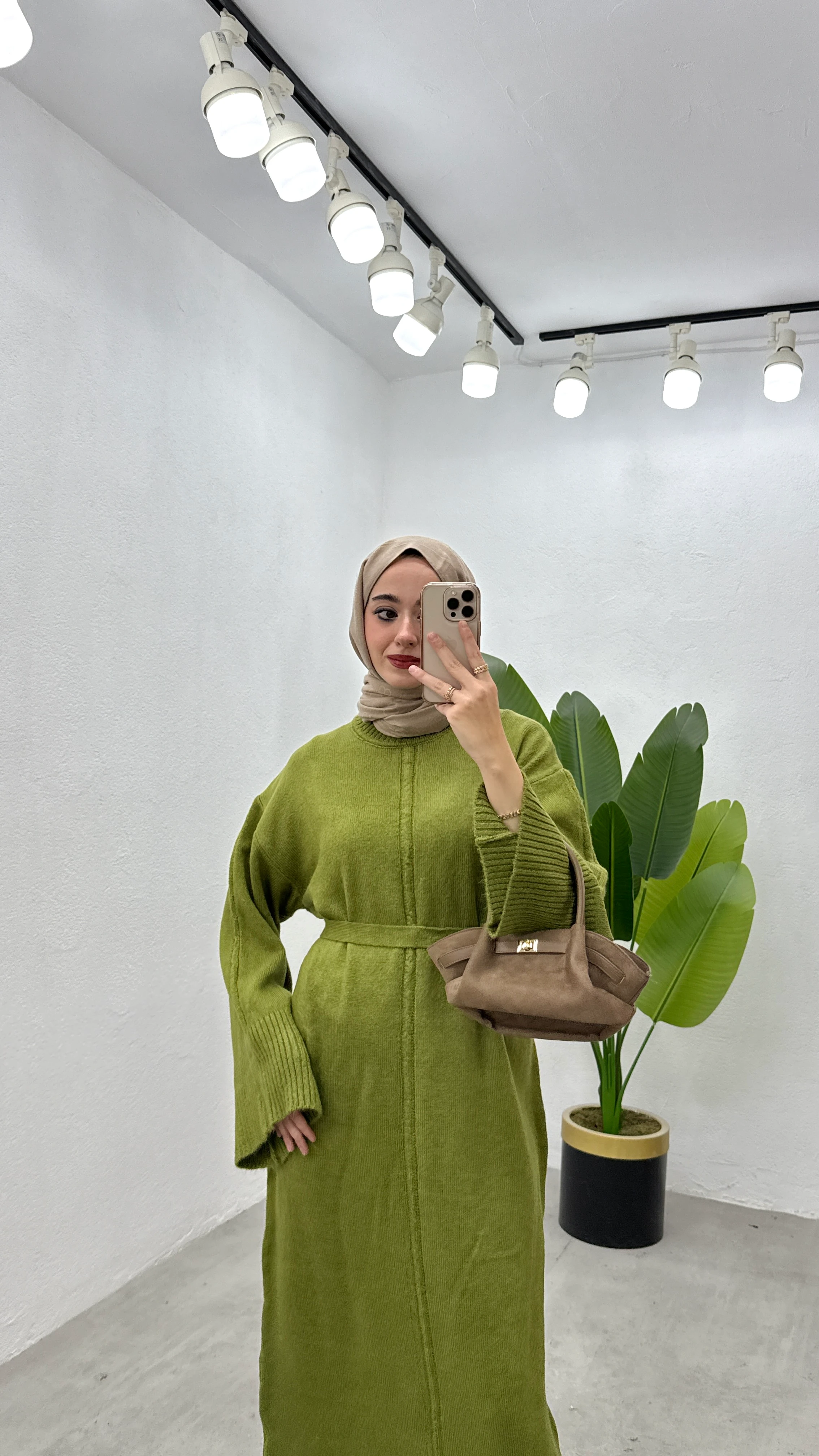 Basic Triko Elbise - Yeşil