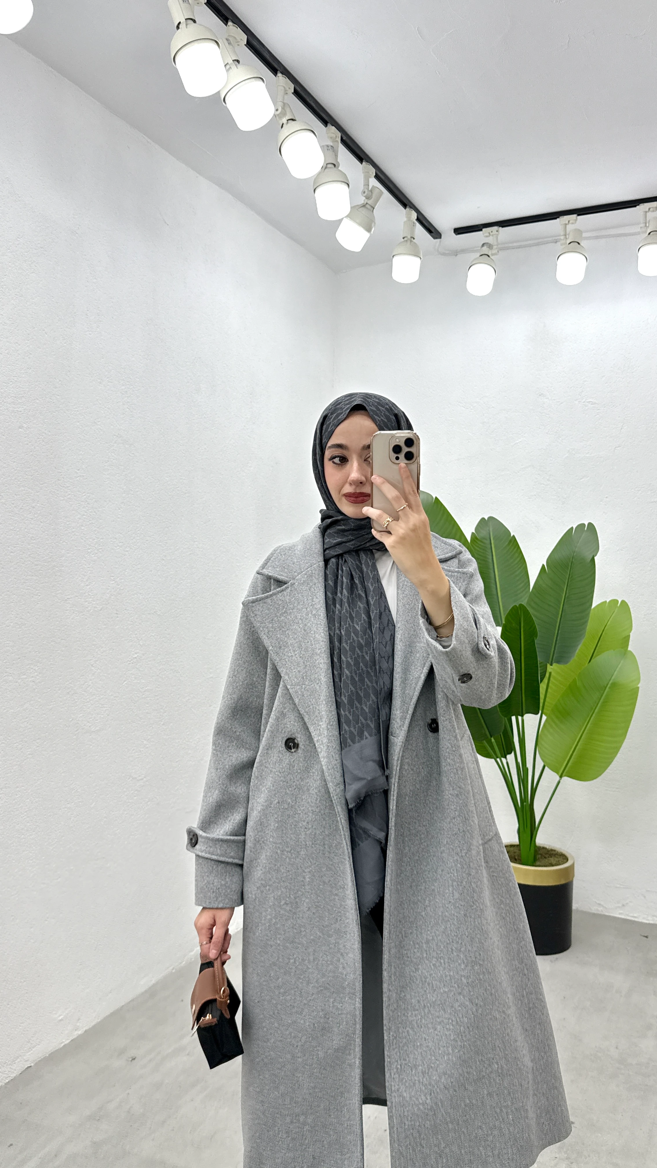 Kemerli Kaşe Kaban - Gri