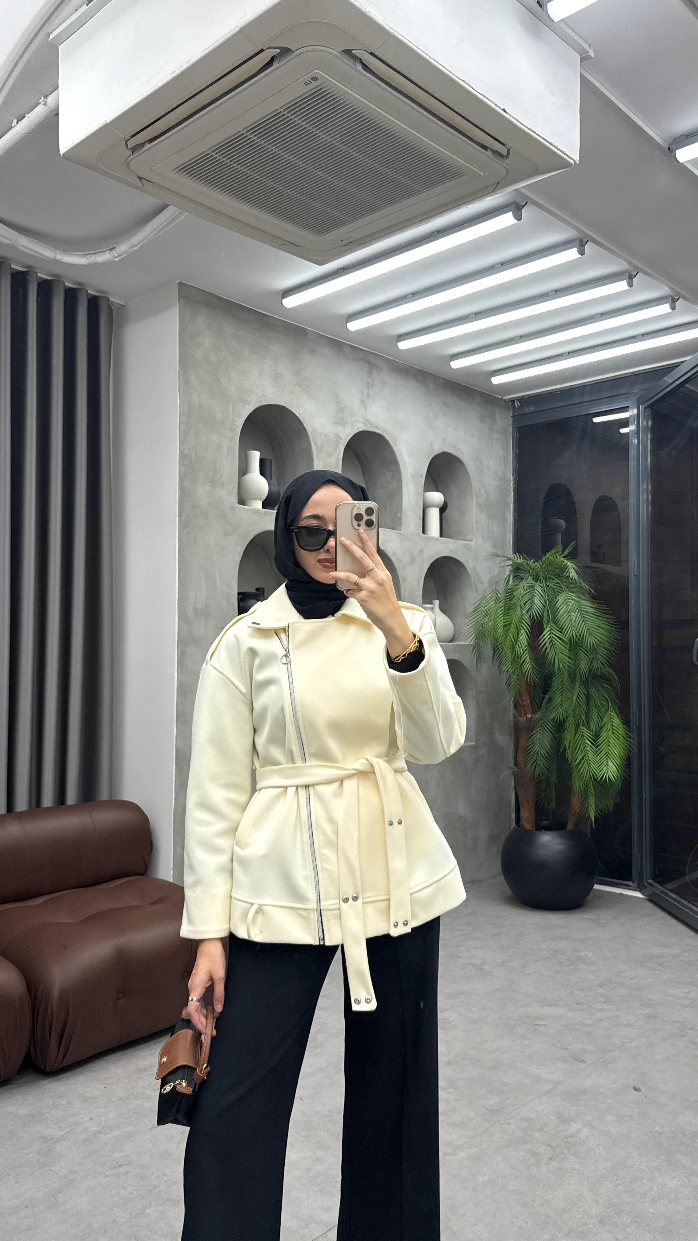 Fermuarlı Kaşe Ceket - Bej