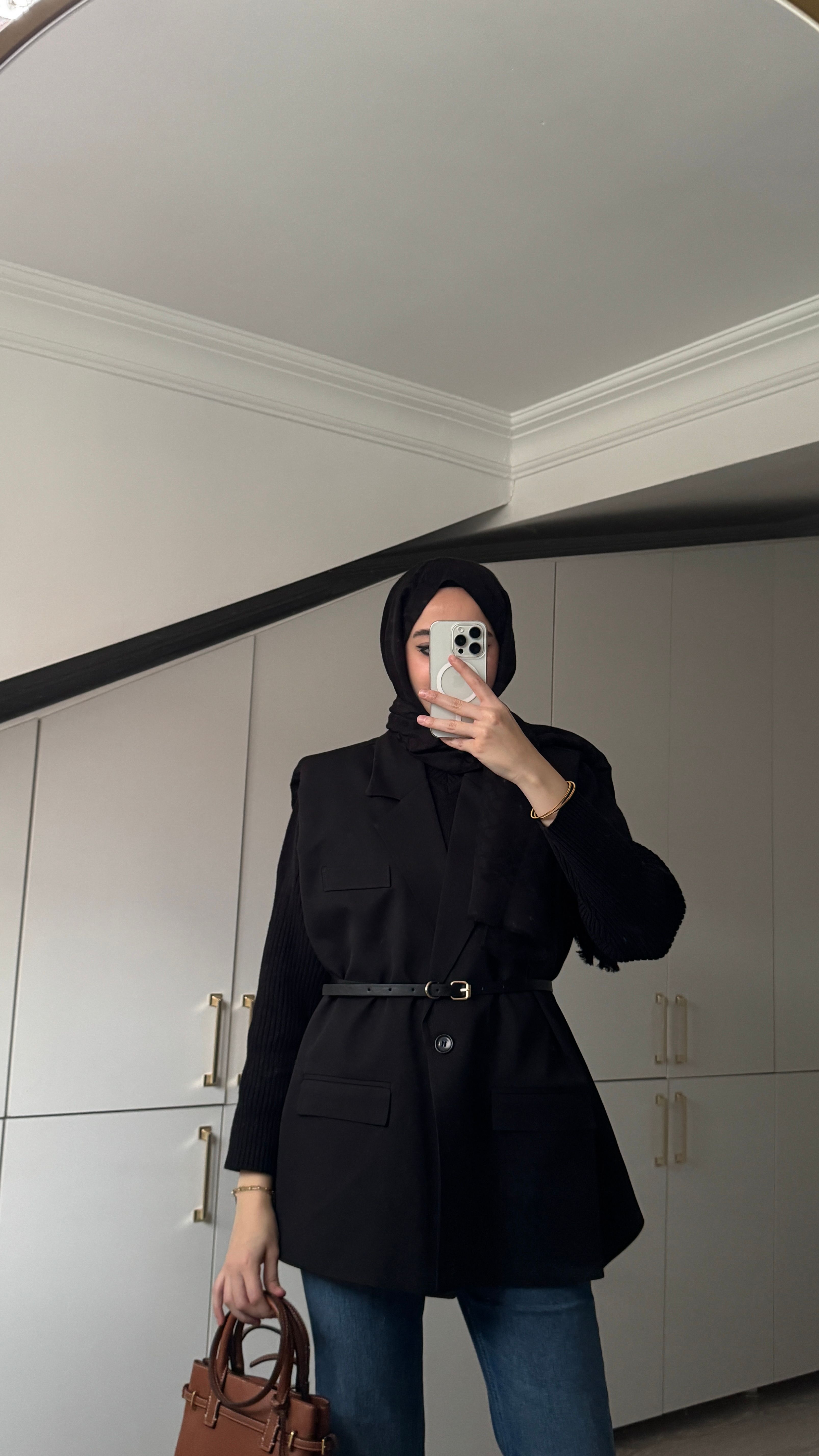 Oversize Kemerli Yelek - Siyah