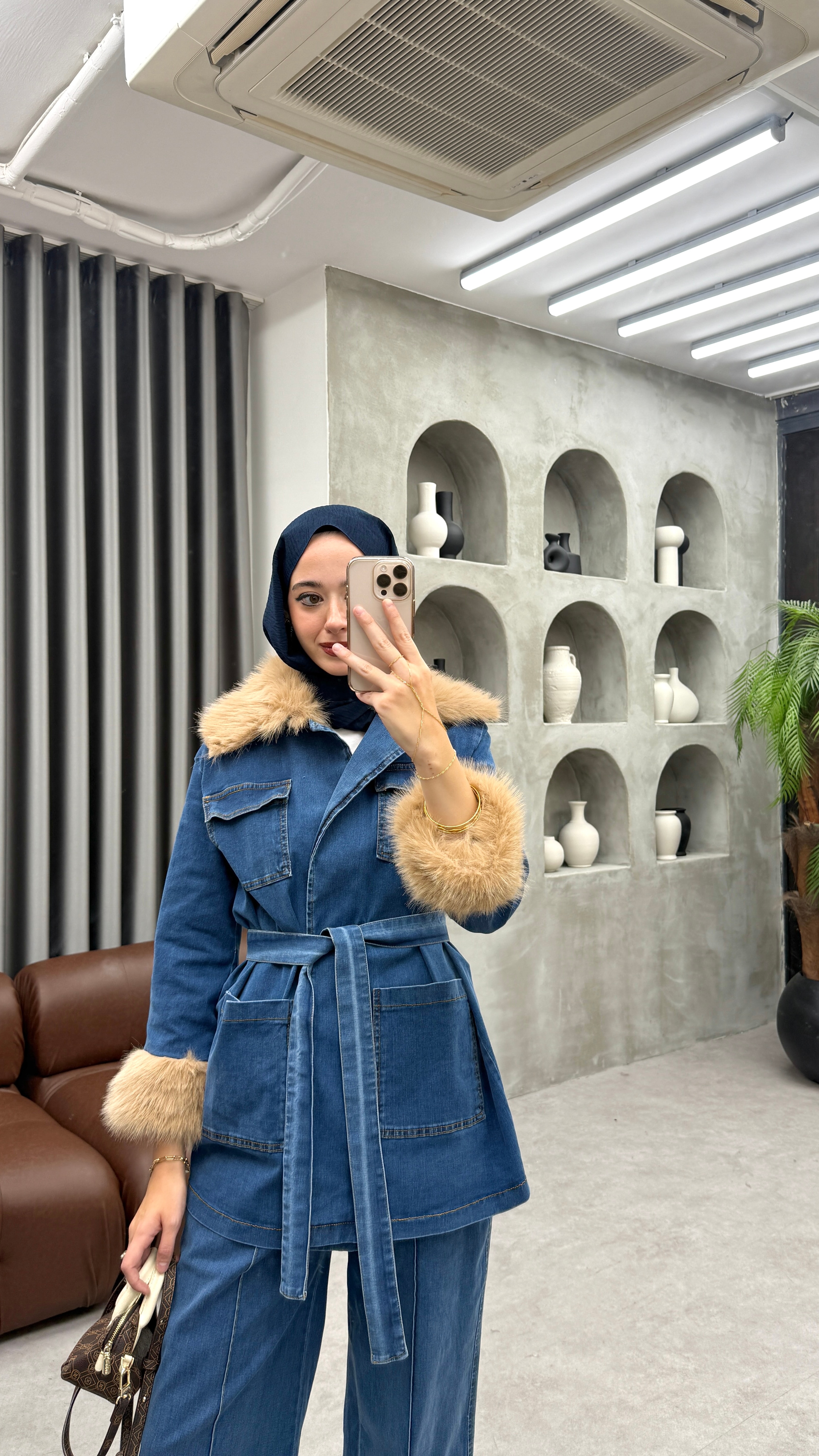 Kürklü Denim Takım