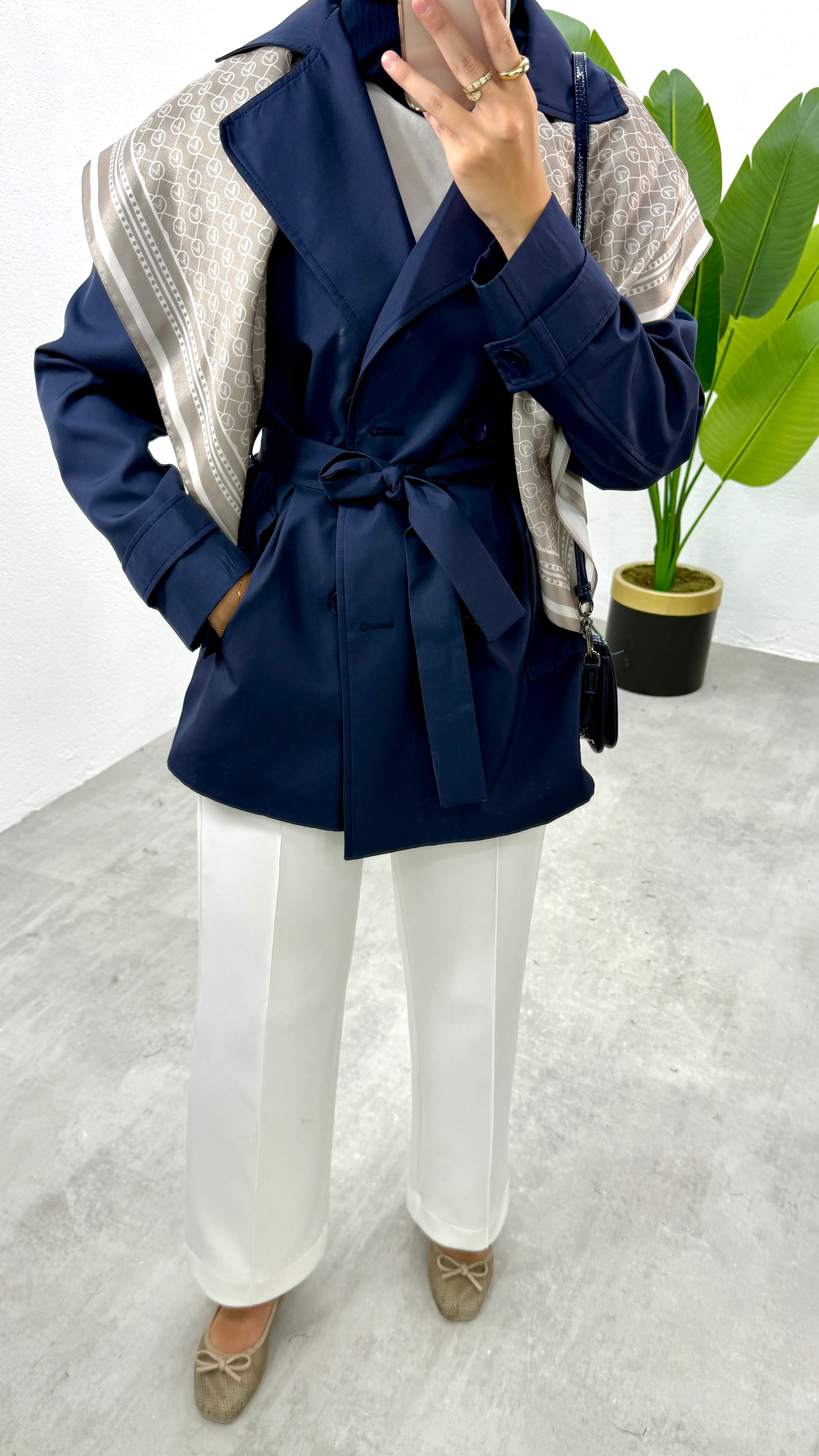 Kısa Eyyo Trençkot - Lacivert