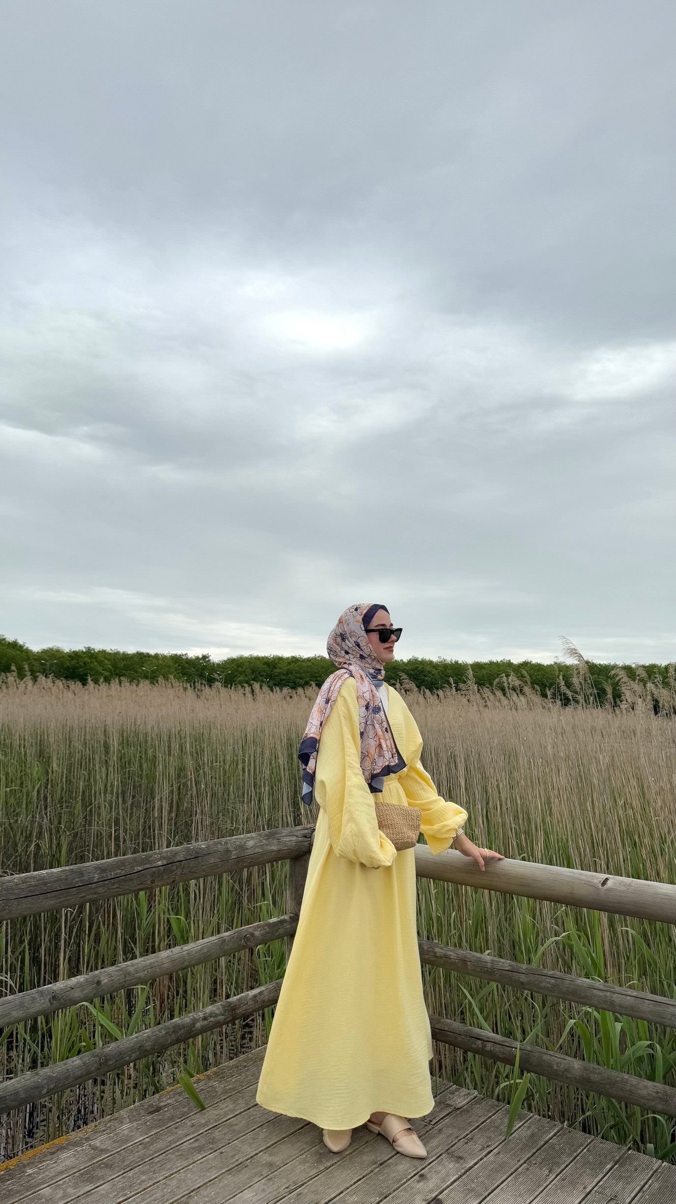 Müslin Oversize Elbise - Sarı