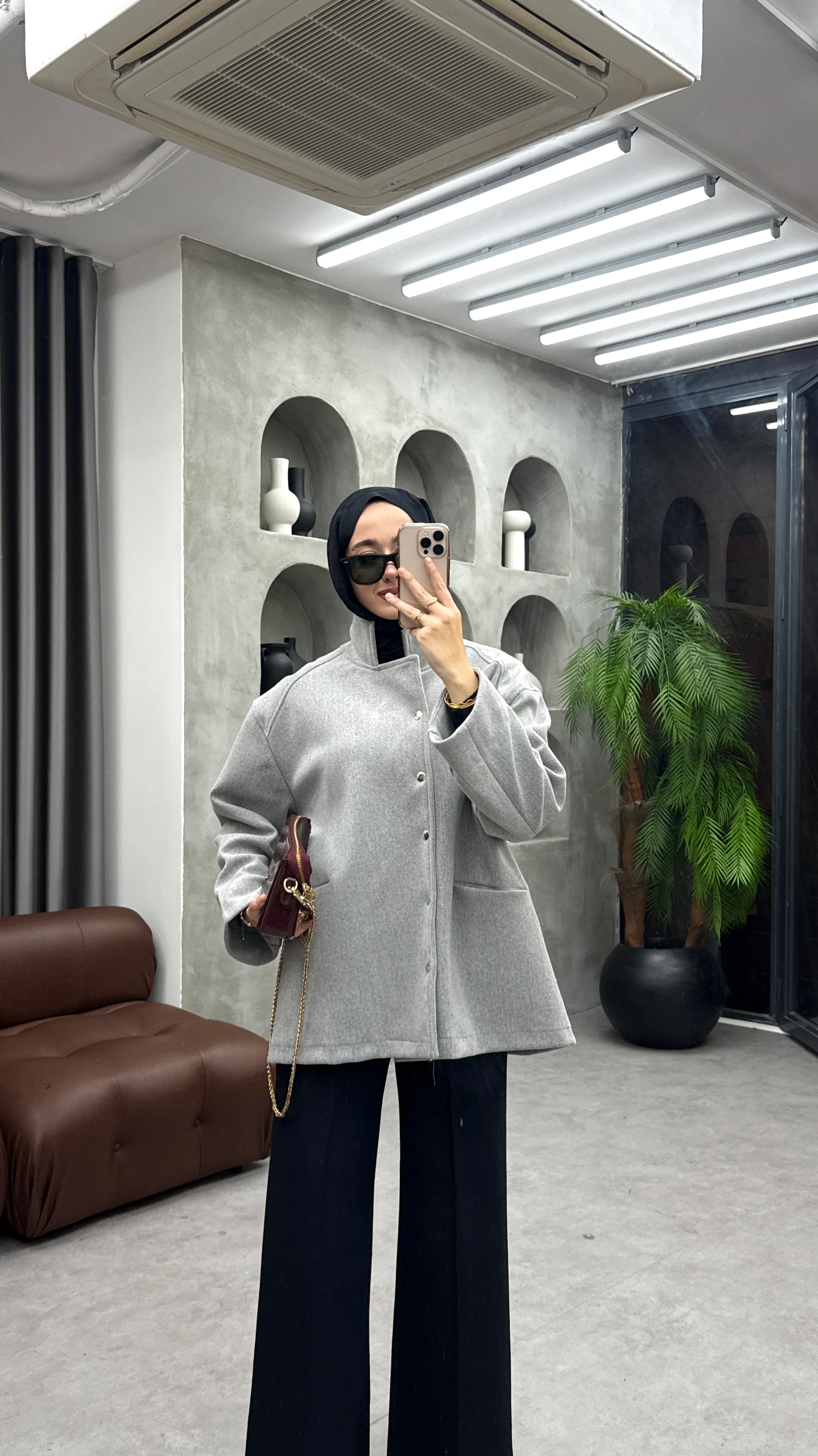 Çıtçıtlı Kaşe Ceket - Gri