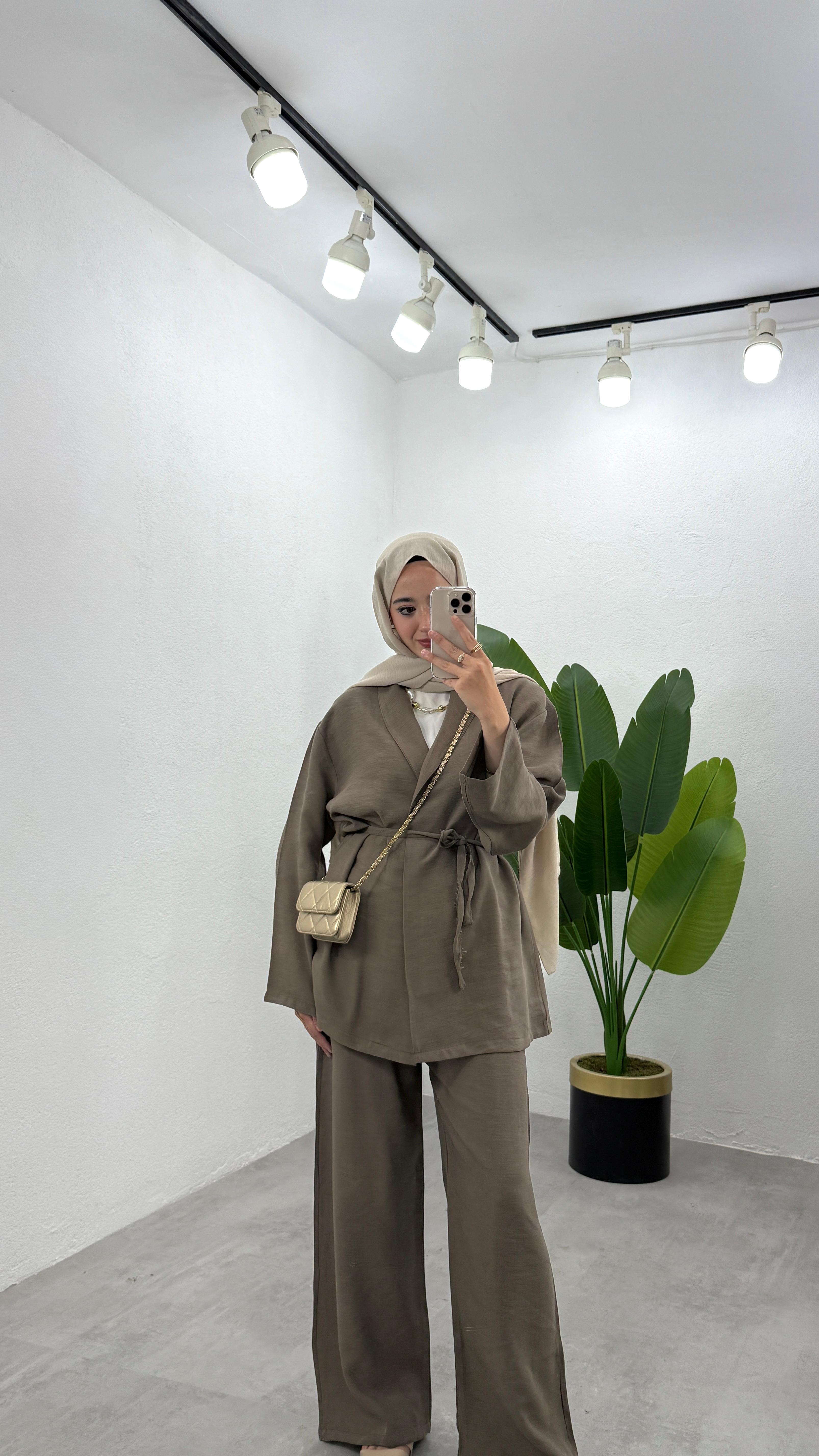 Keten Kimono Takım - Kahve