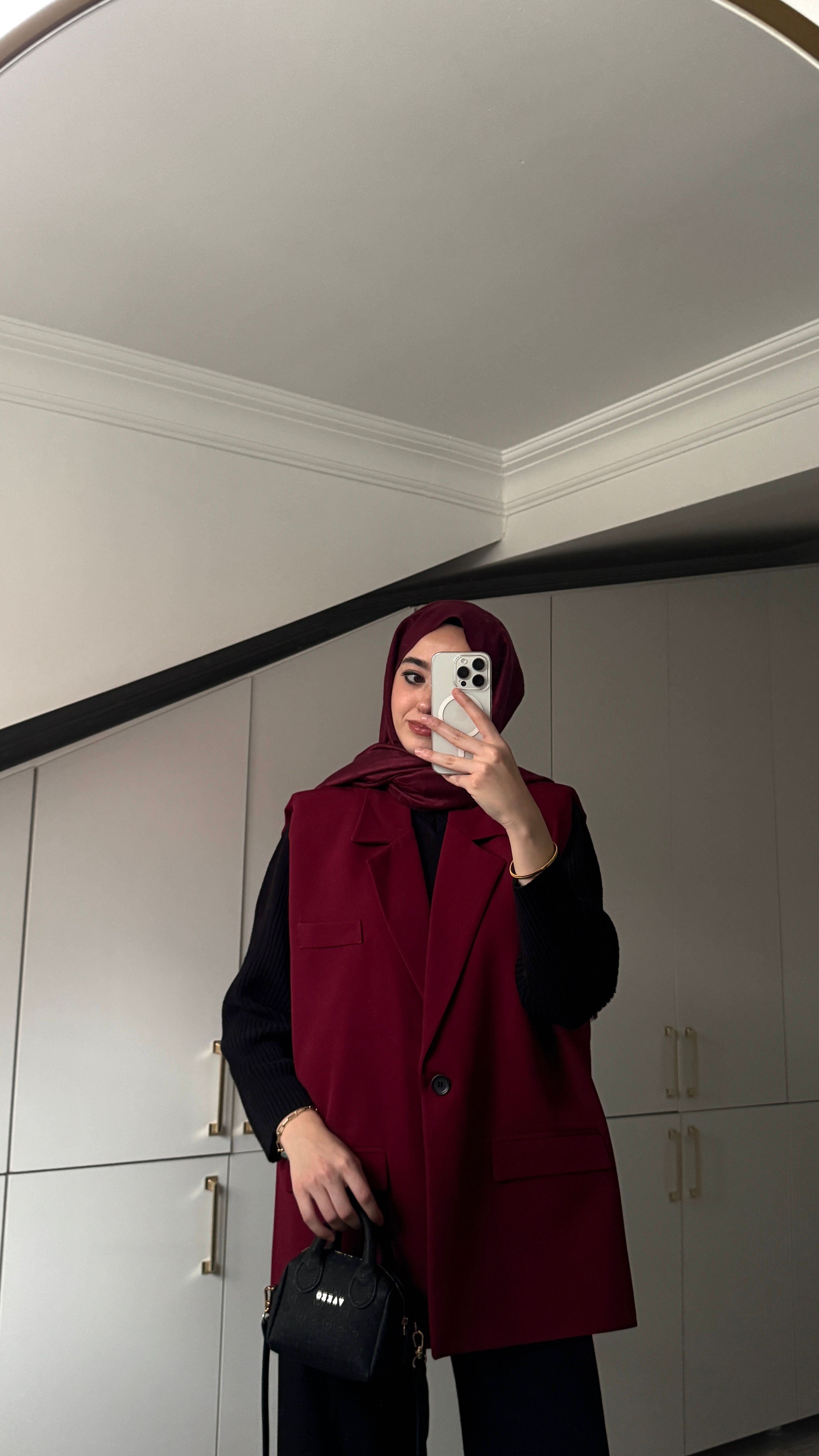 Oversize Kemerli Yelek - Bordo