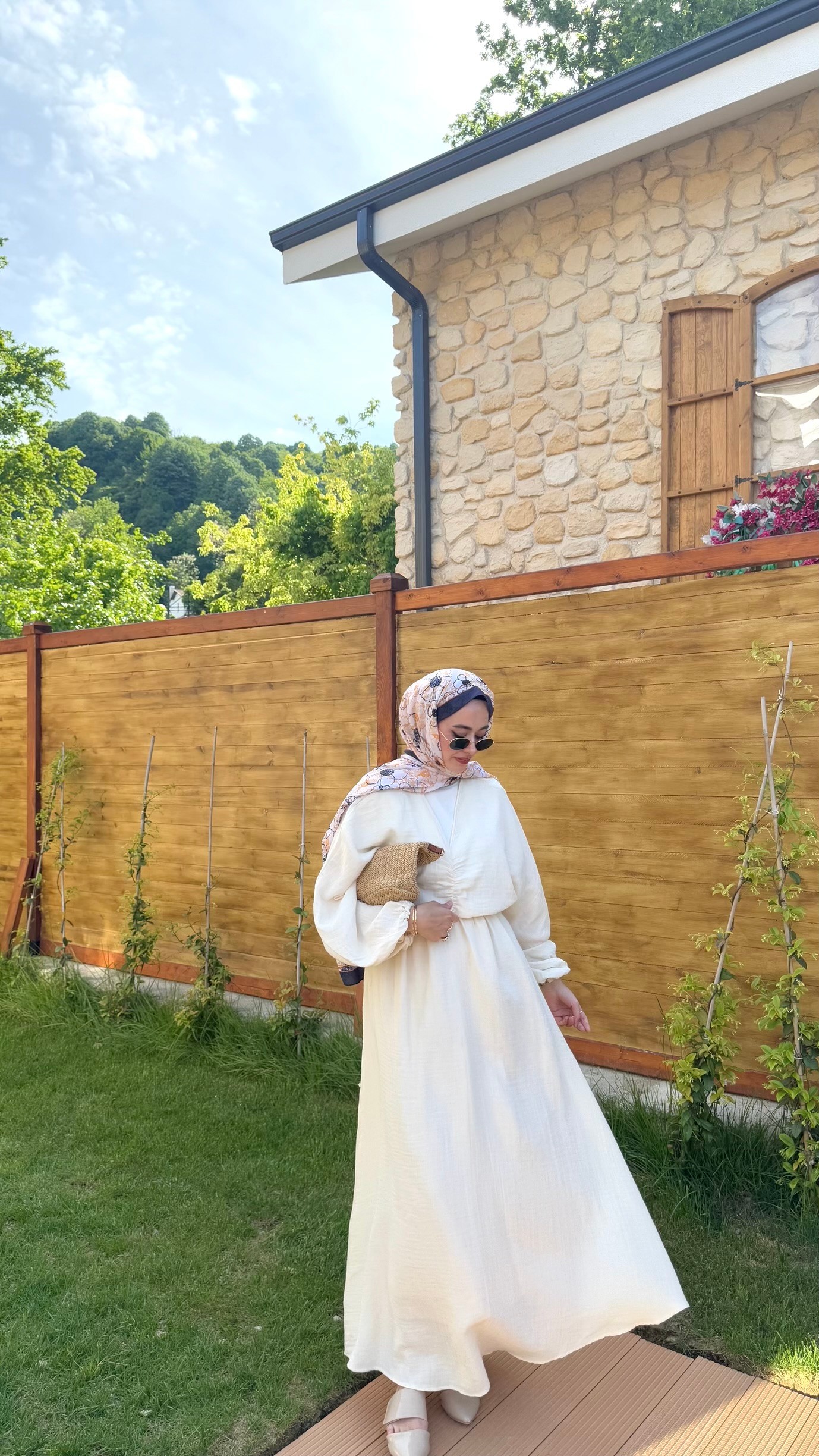 Müslin Oversize Elbise - Krem