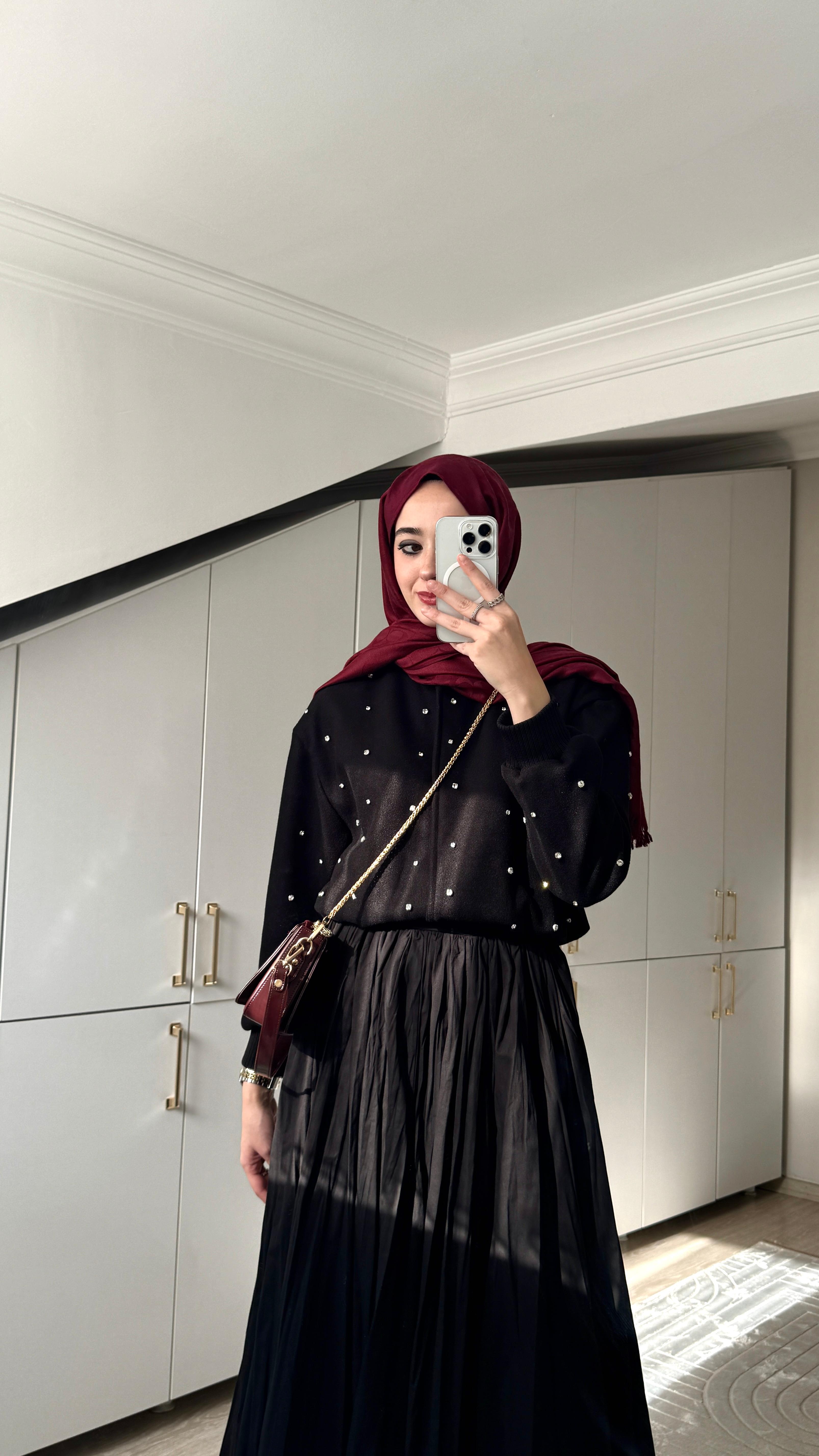 Taşlı Bomber Kaşe Ceket - Siyah