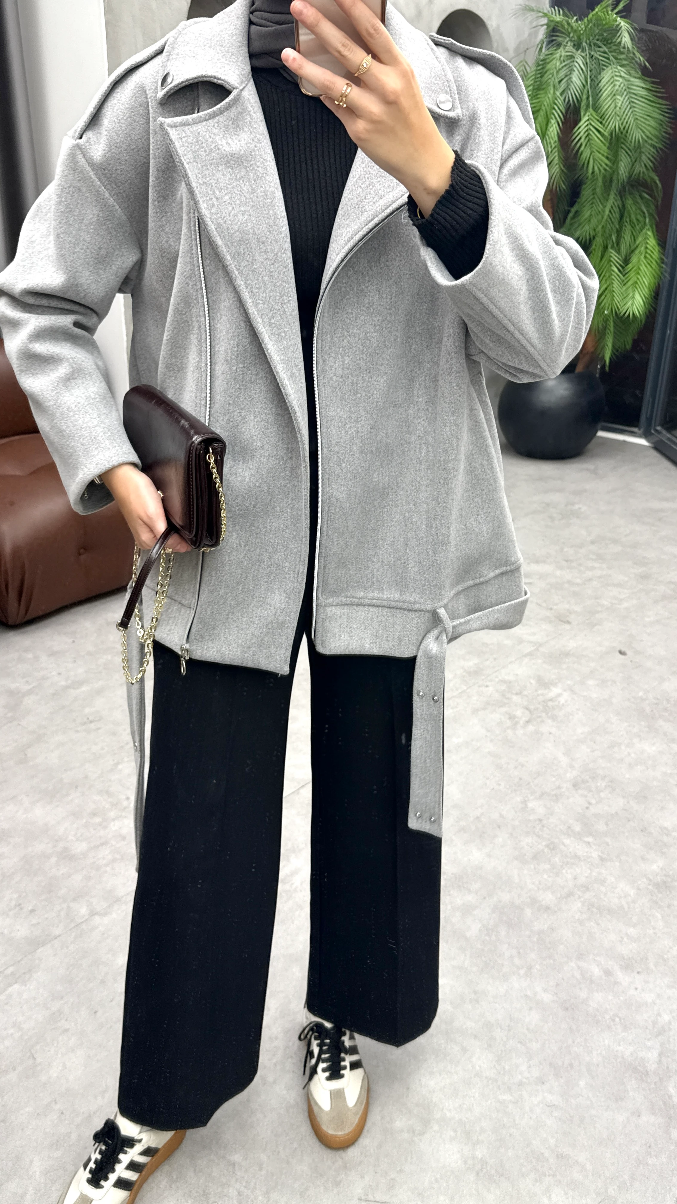 Fermuarlı Kaşe Ceket - Gri