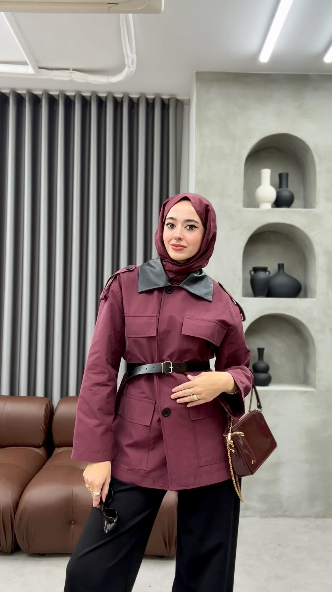 Deri Yakalı Muadil Trenç   ** ÖNSİPARİŞ **