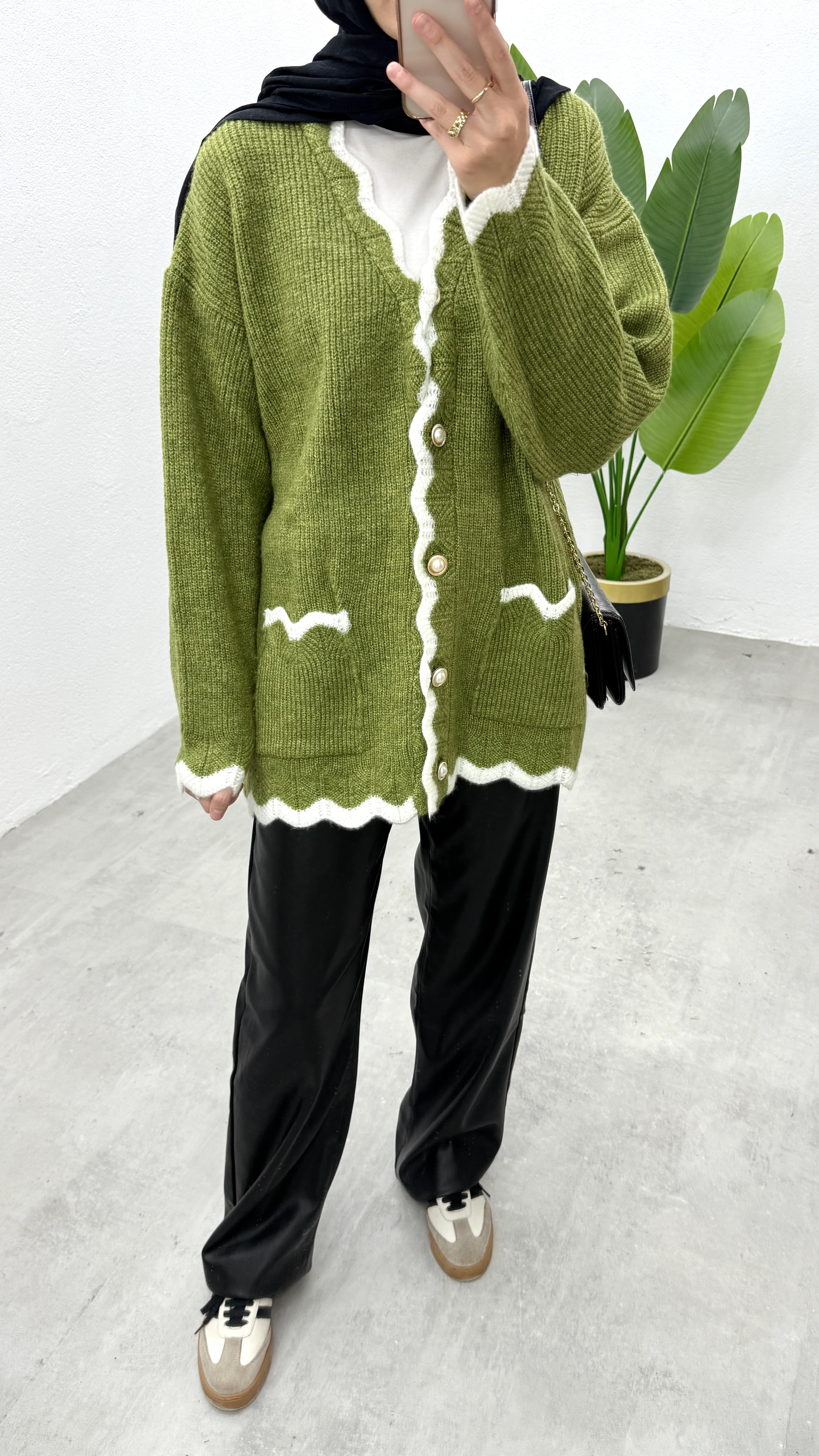 Çift Renk Hırka - Koyu Yeşil