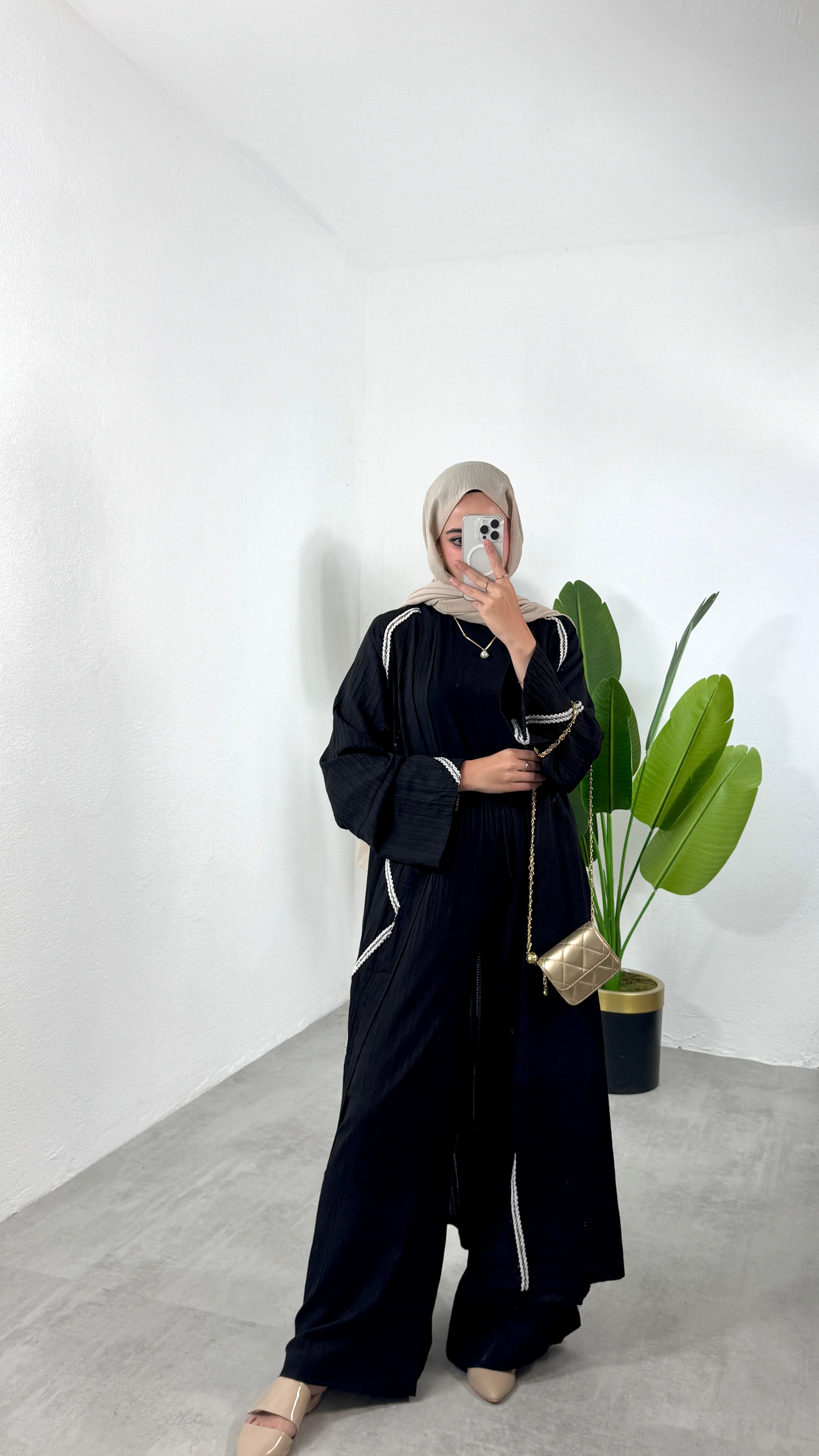 Gofre Uzun Kimono - Siyah