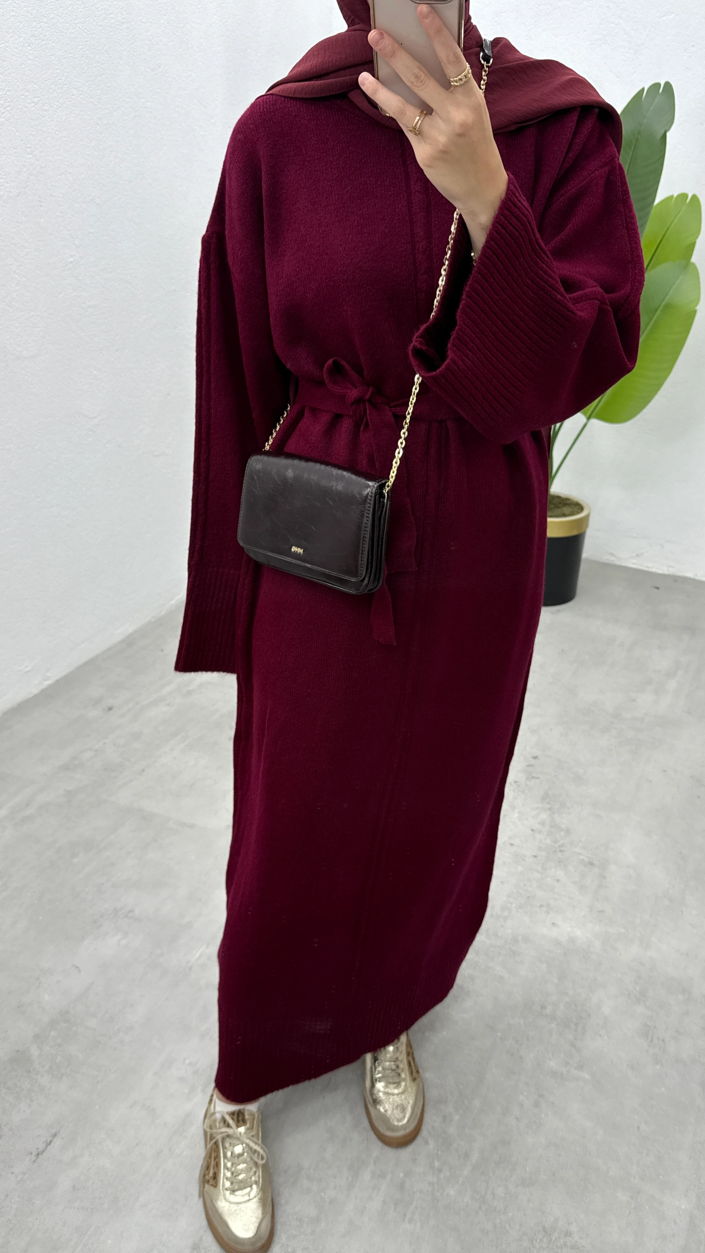 Basic Triko Elbise - Bordo